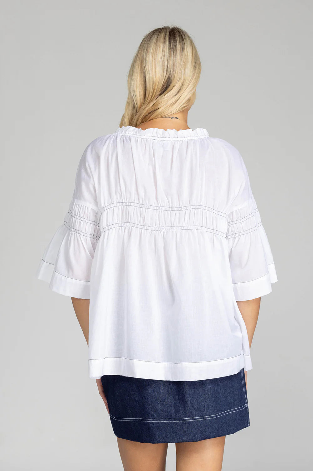 Blak Thea Top White With Blak Stitching