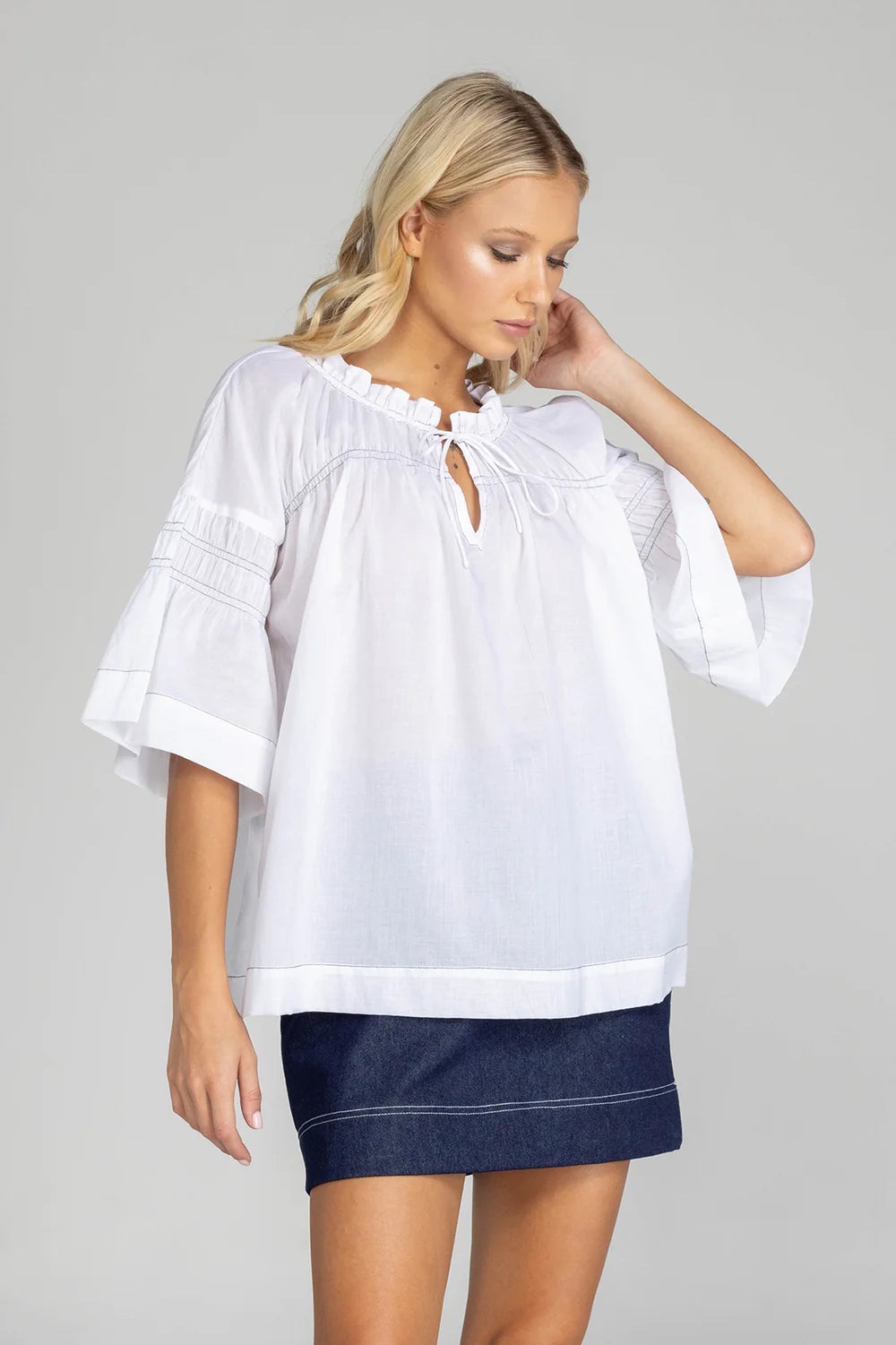 Blak Thea Top White With Blak Stitching