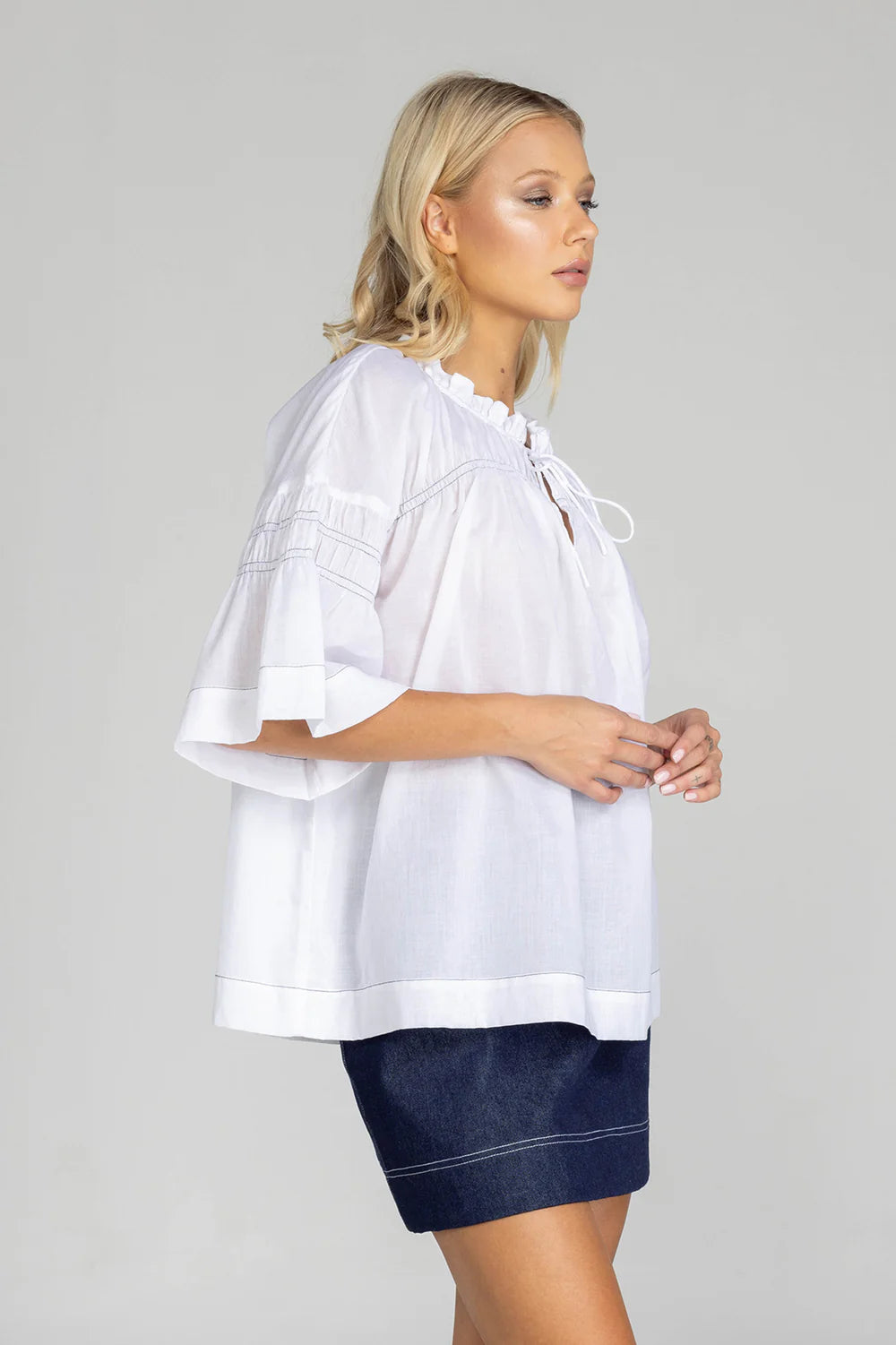 Blak Thea Top White With Blak Stitching