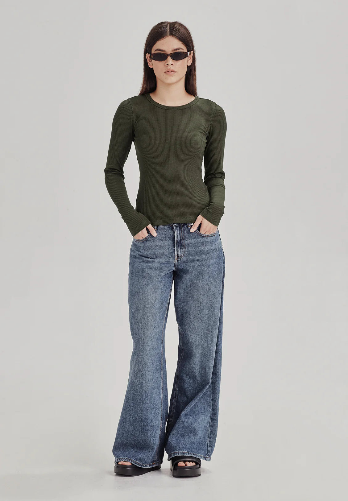 Commoners Base Rib Long Sleeve Tee Khaki