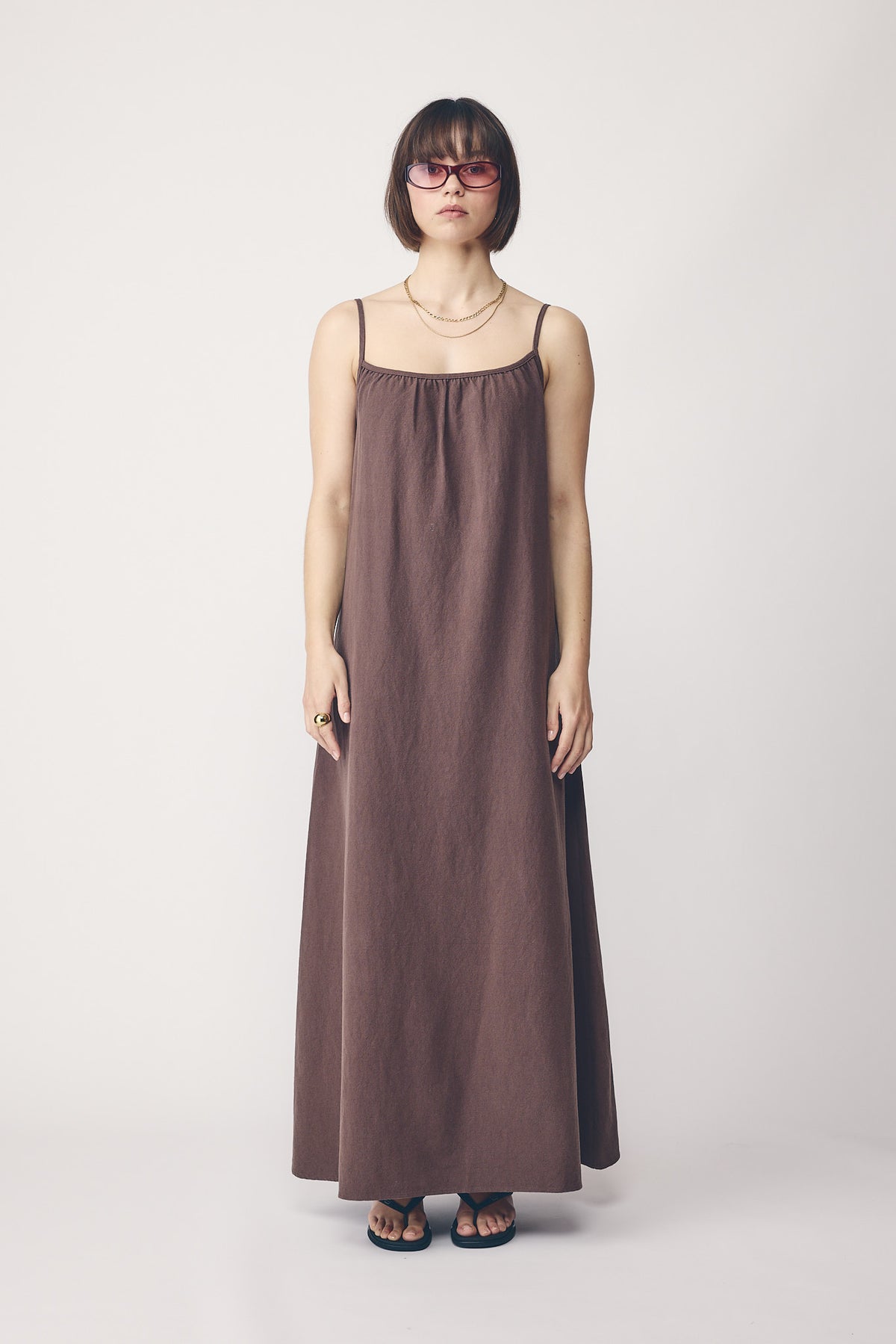 Commoners Womens Linen Blend Sundress Cocoa