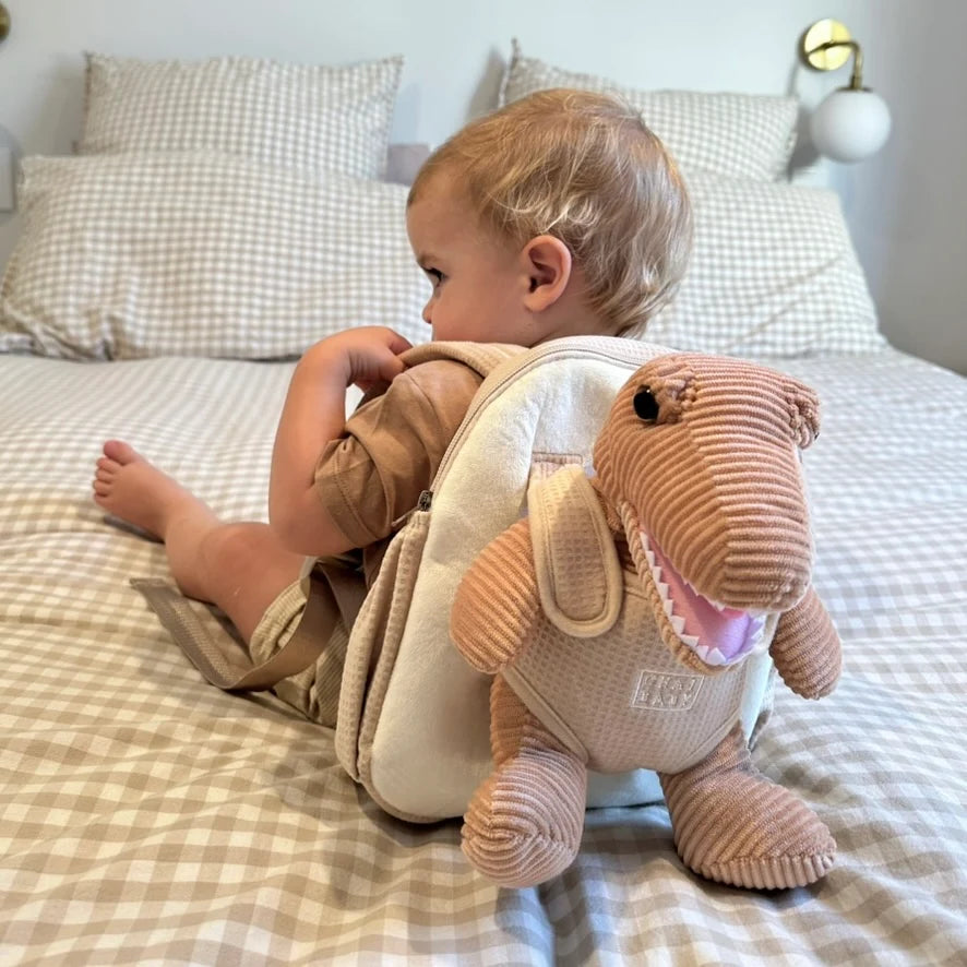 Chai Baby Beige Dinosaur Kids Backpack | Toddler Backpack