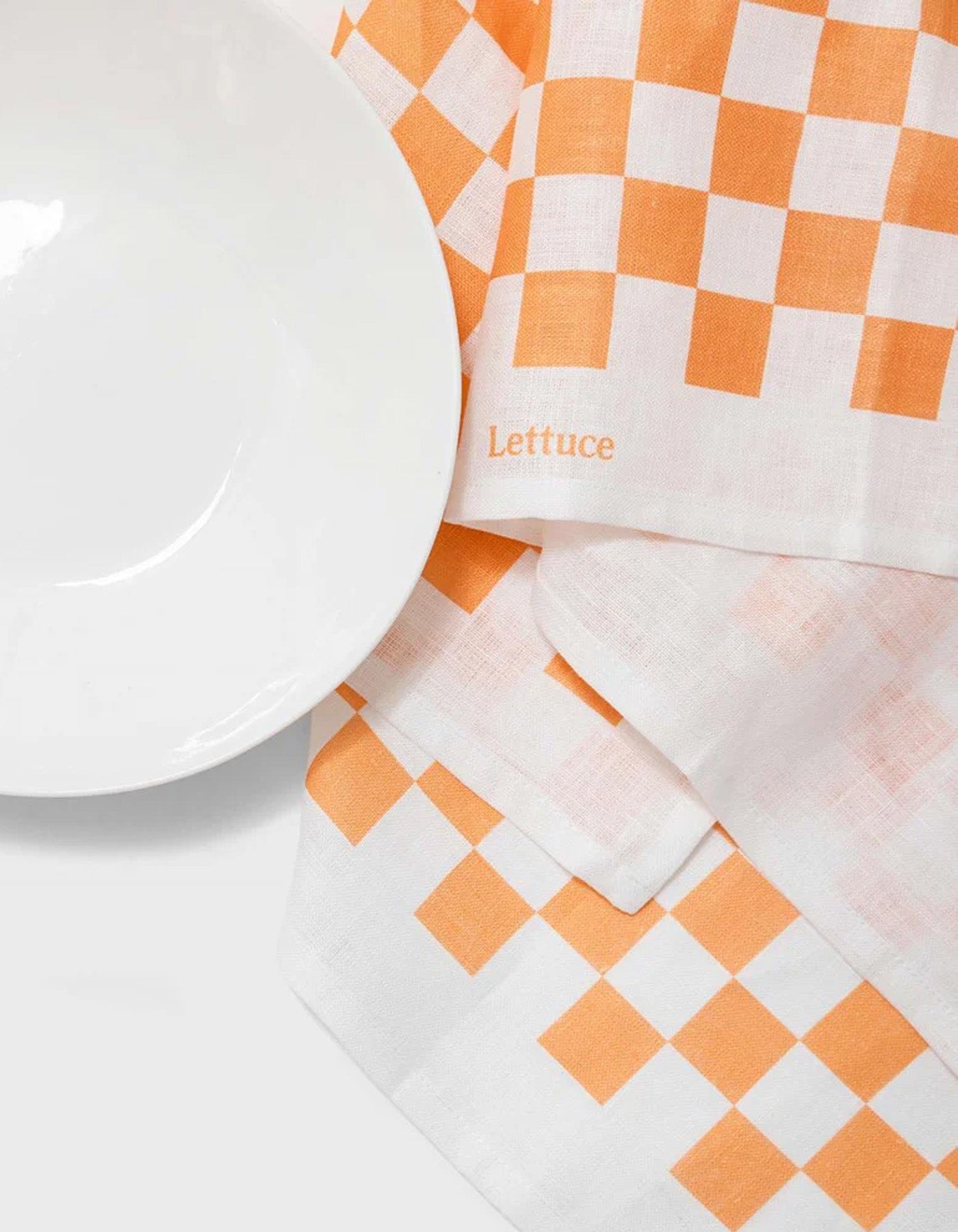 Lettuce Tea Towel Checkers Peach