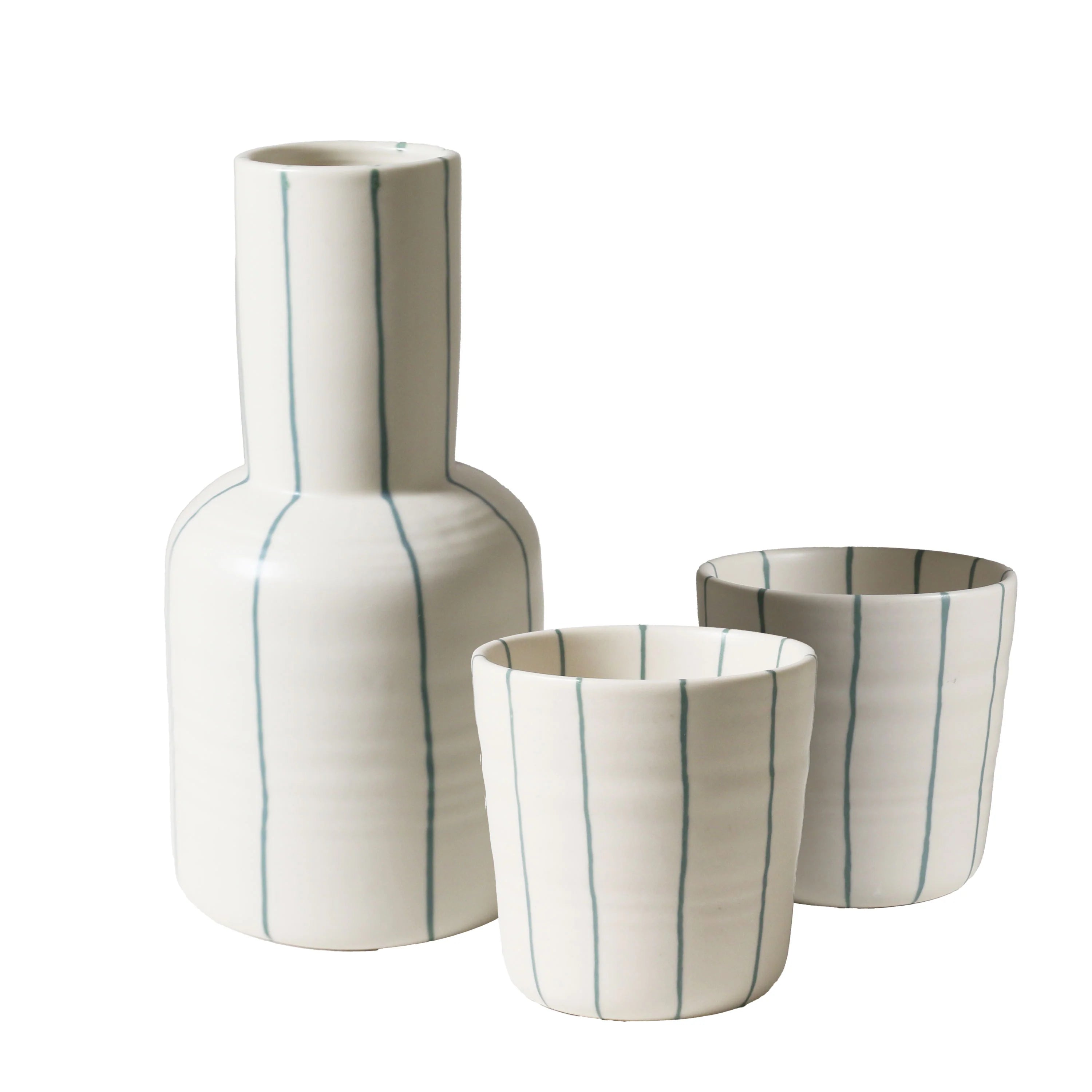Robert Gordon Carafe & 2 Cups Set Green Coastal Stripe