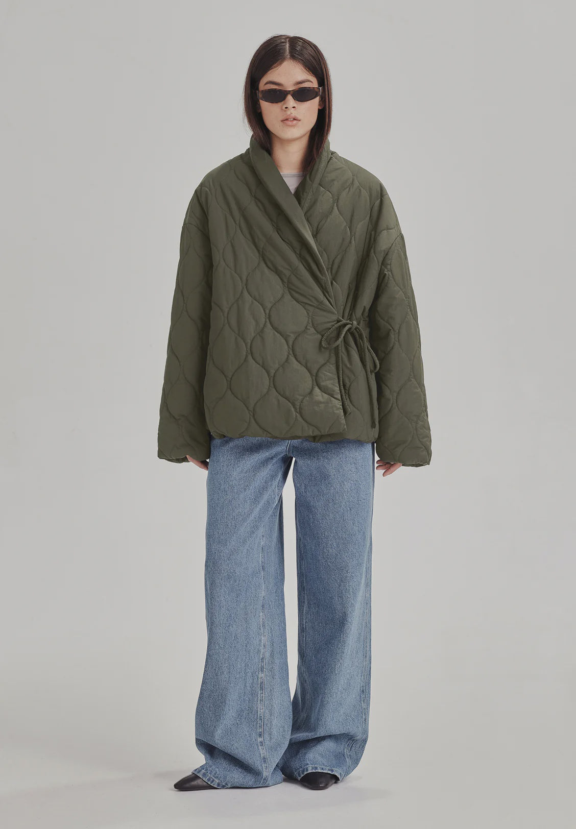 Commoners Quilted Wrap Jacket Olive Grey