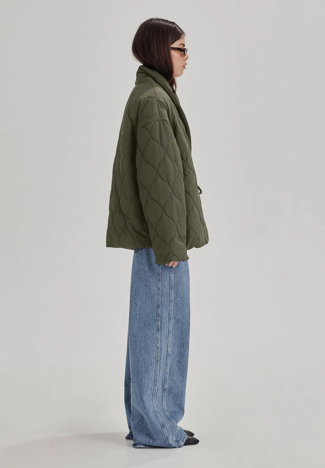 Commoners Quilted Wrap Jacket Olive Grey