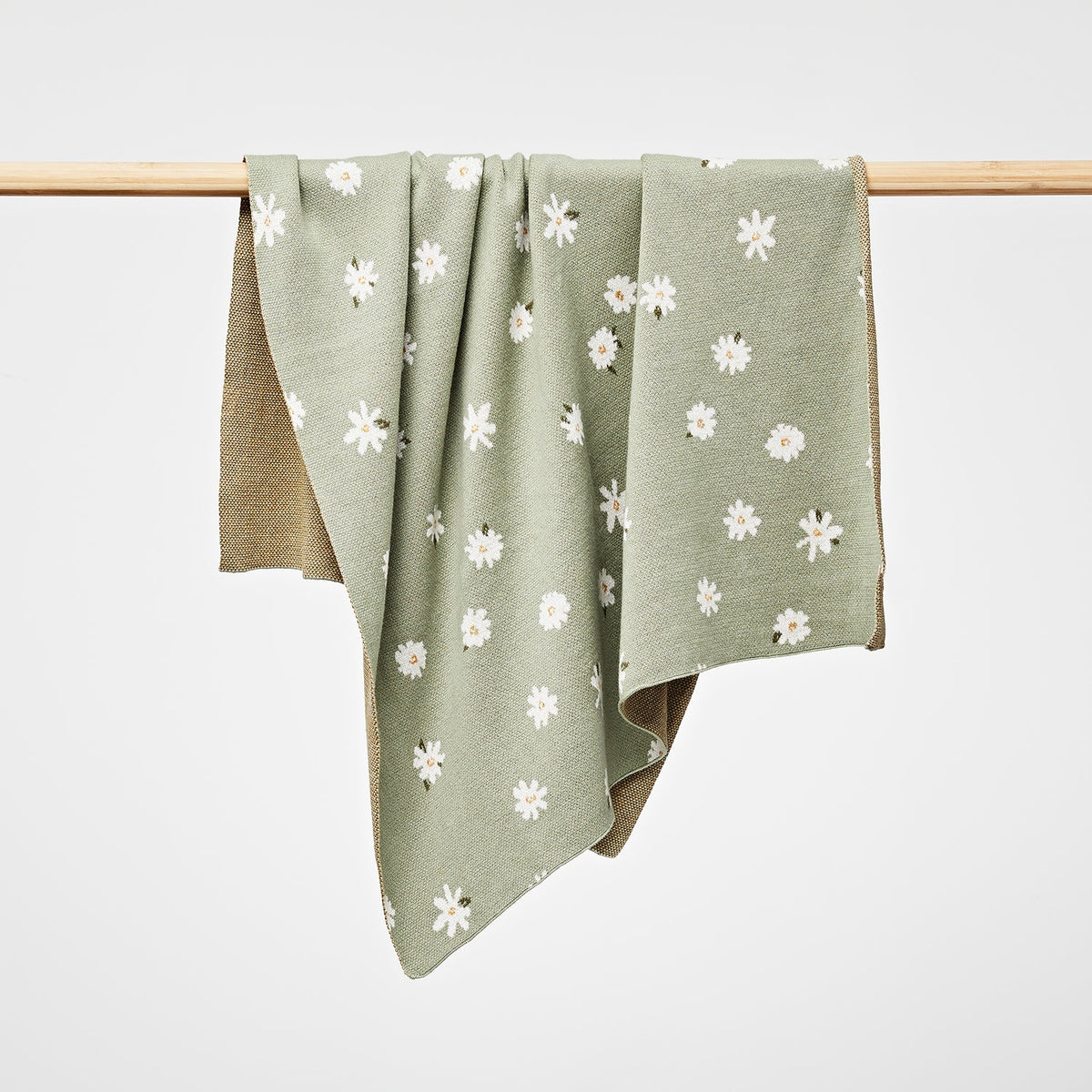 Over The Dandelions Daisy Blanket in Thyme Organic Cotton