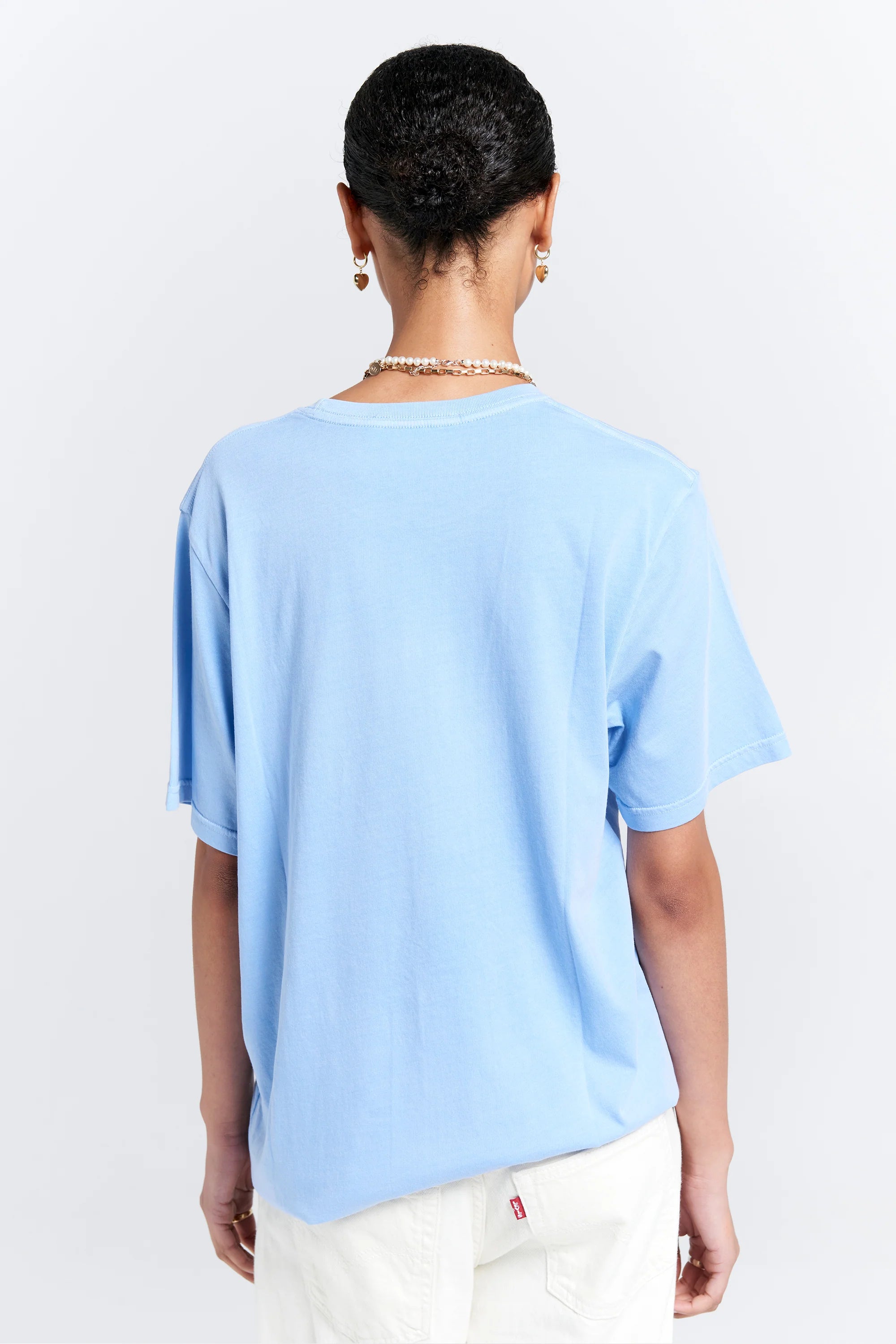 Karen Walker Embroidered Runaway Girl Classic Organic Cotton T-Shirt Blue
