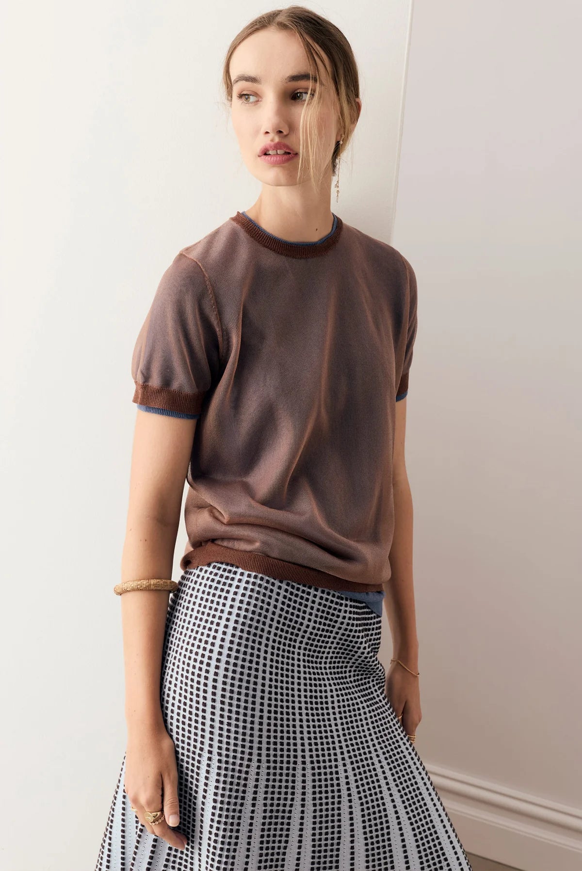 POL Evlyn Knit Skirt Blue Choc