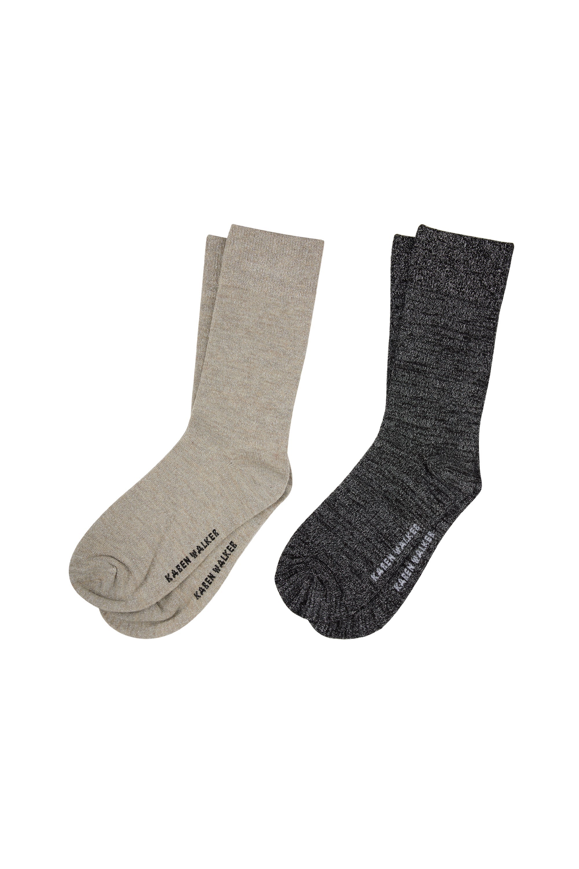 Karen Walker Glitter Socks 2 Pack - Natural Silver / Black Silver