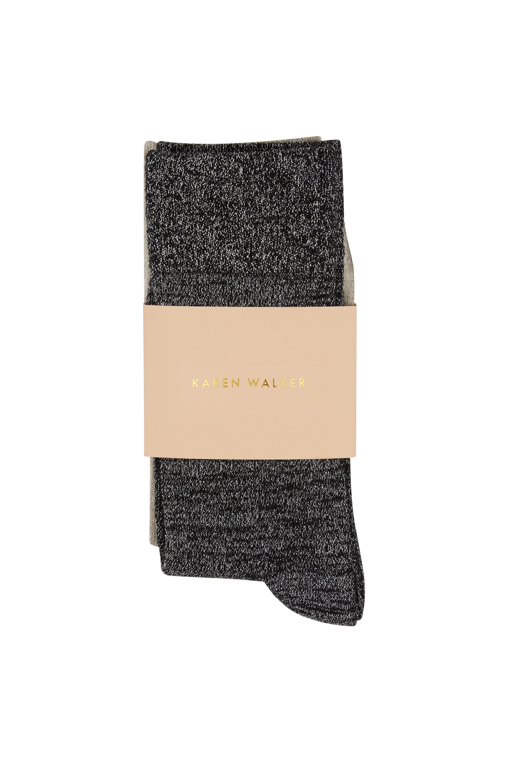 Karen Walker Glitter Socks 2 Pack - Natural Silver / Black Silver