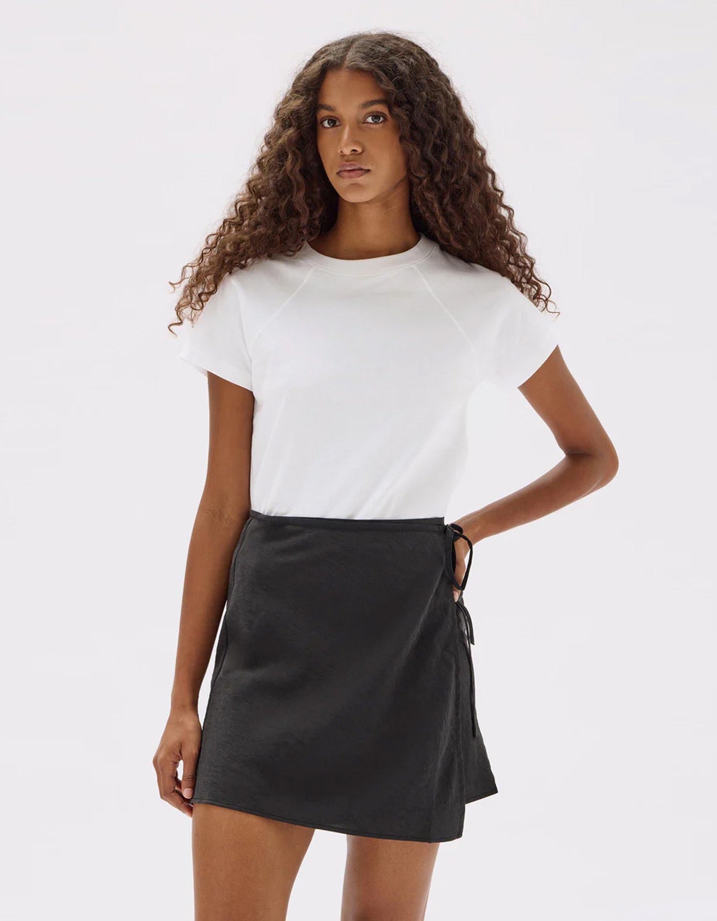 Assembly Label Heather Silk Blend Wrap Mini Skirt Black