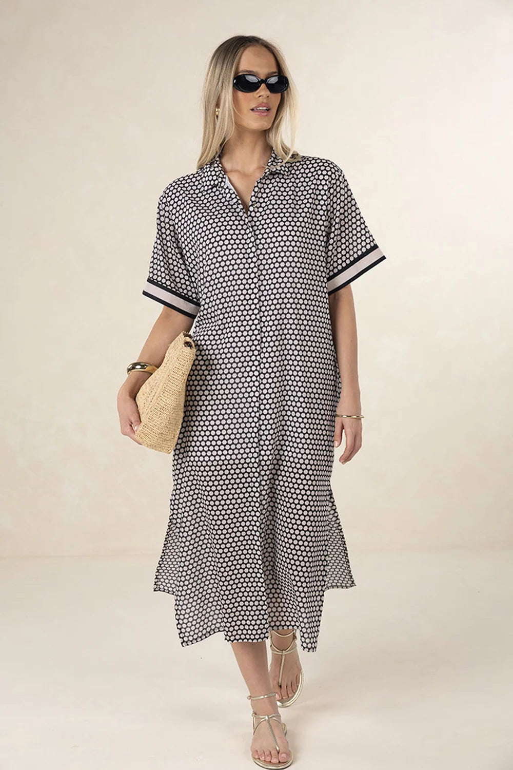 Humidity Hexi Shirt Dress Black/Cream