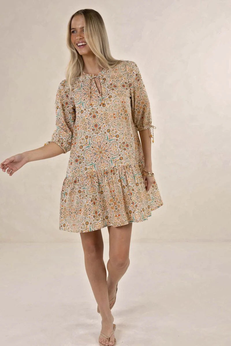 Humidity Rumi Smock Dress Almond Print