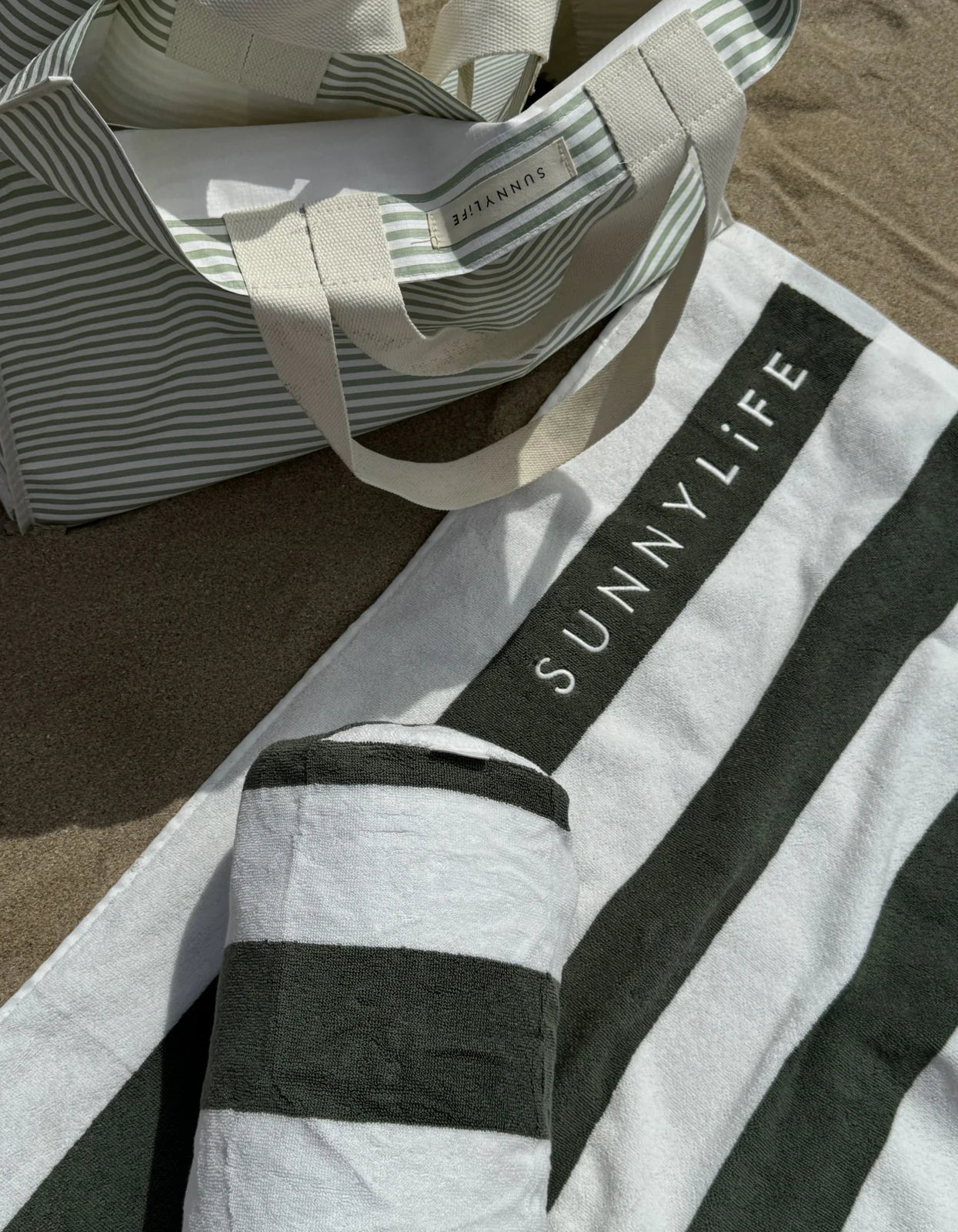 Sunny Life Inflatable Beach Pillow The Vacay Olive Stripe