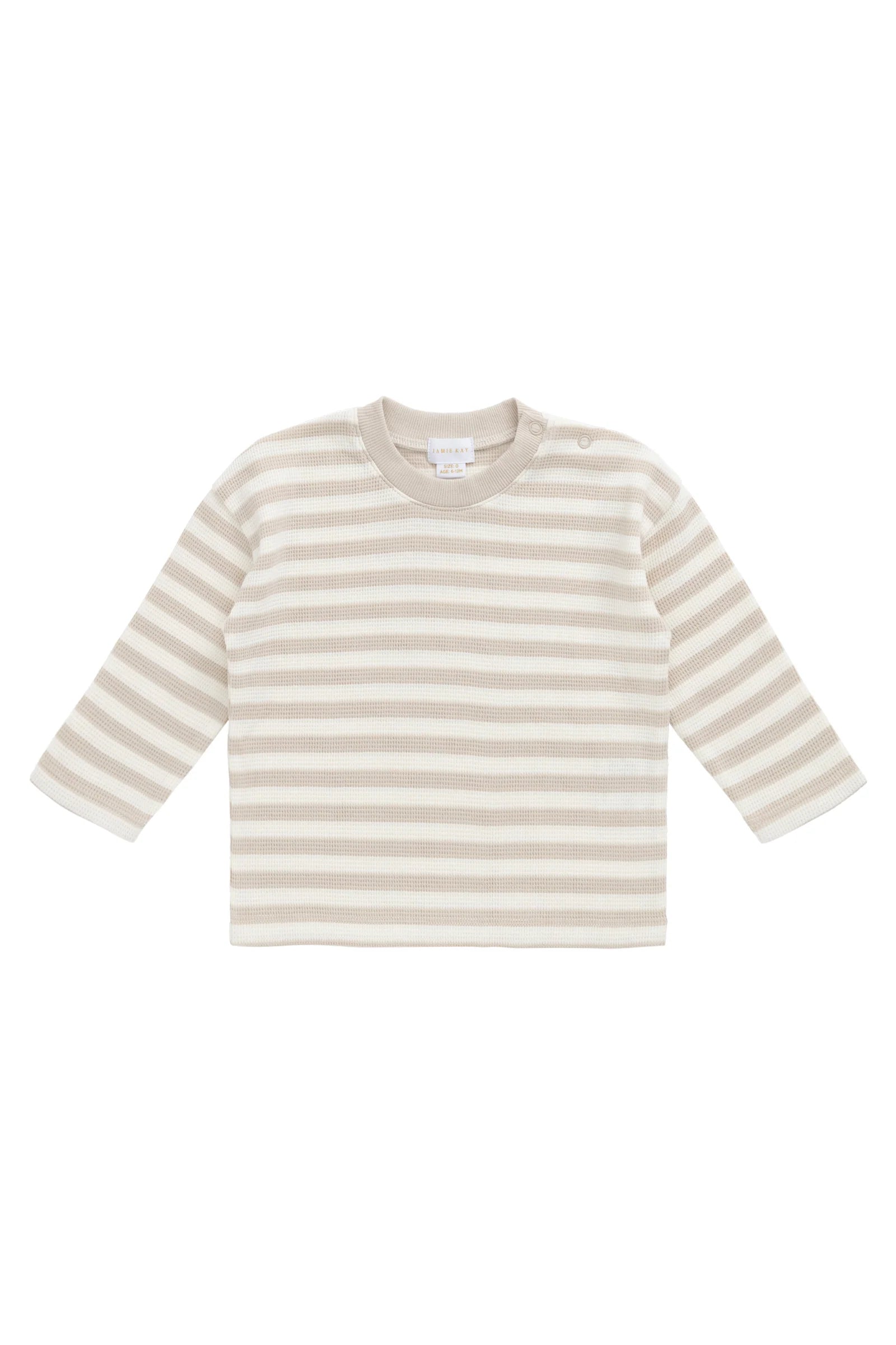 Jamie Kay Organic Cotton Waffle Leith Long Sleeve Top - Staple Stripe Oat/Cloud