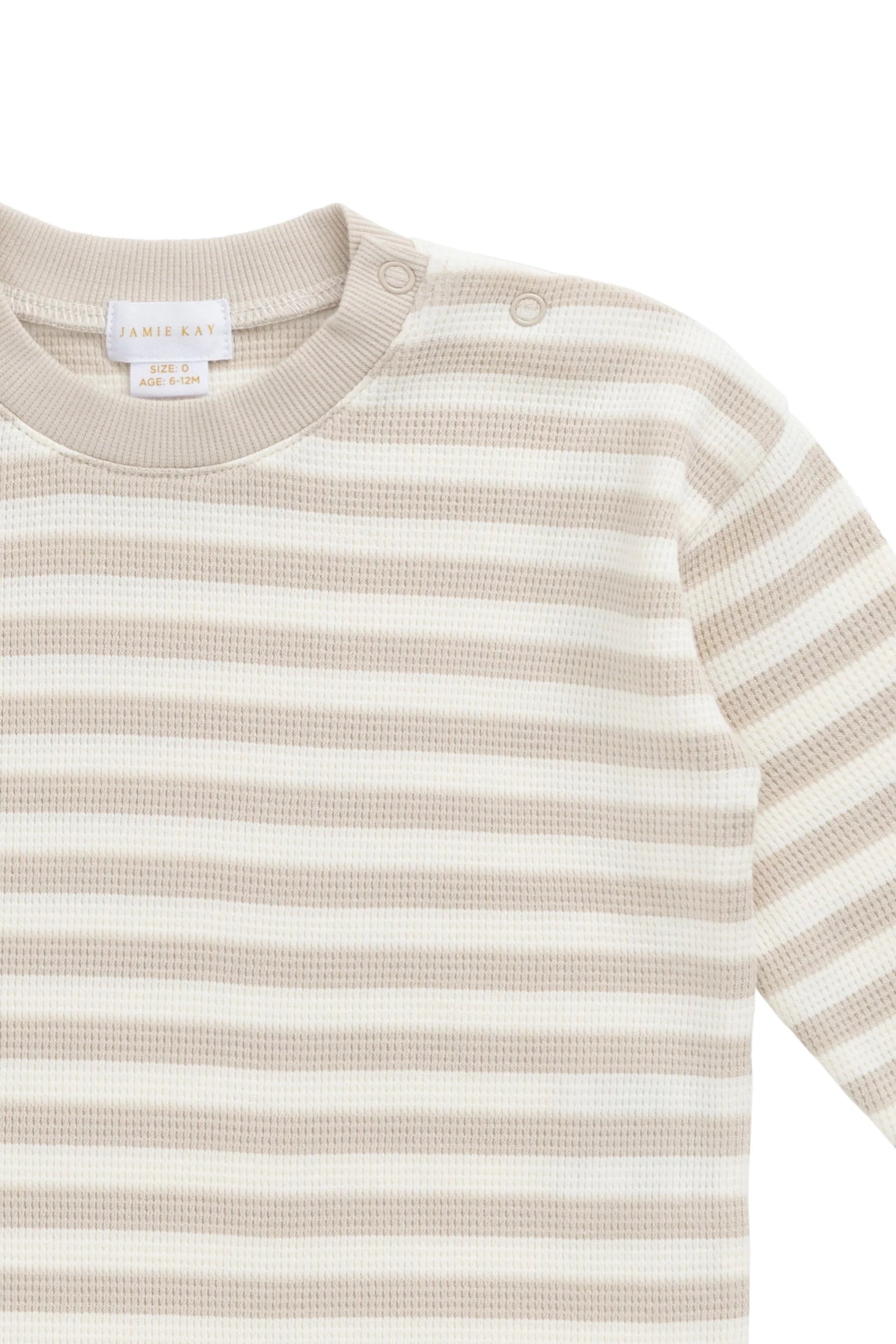 Jamie Kay Organic Cotton Waffle Leith Long Sleeve Top - Staple Stripe Oat/Cloud