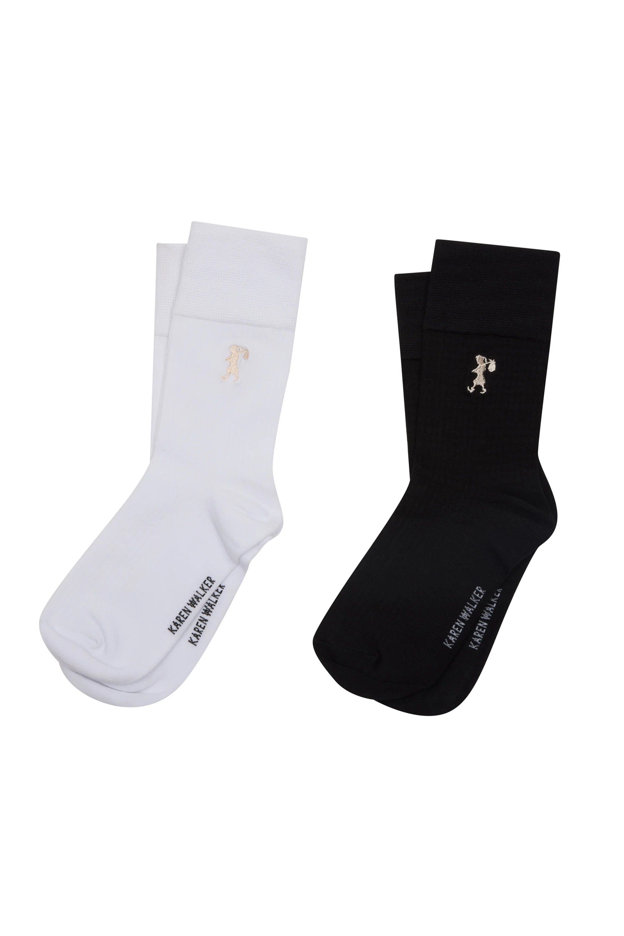 Karen Walker Runaway Embroidered Socks 2 pack Rib Bamboo Blk/Wht