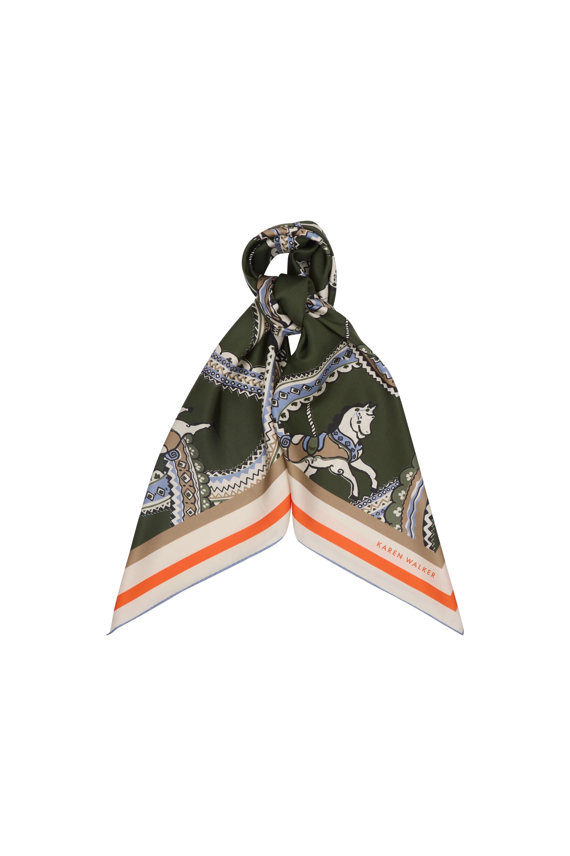 Karen Walker The Carousel Classic Silk Scarf Olive Multi