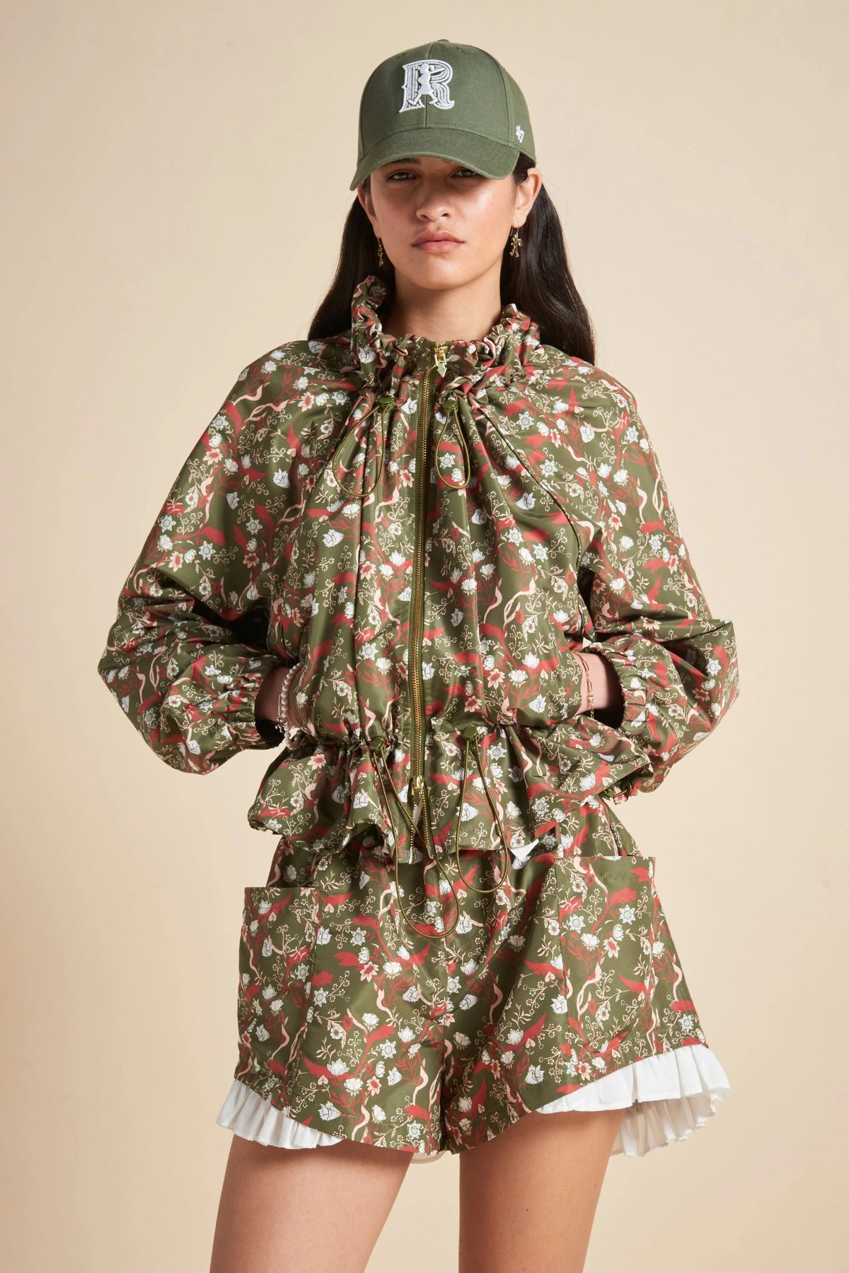 Karen Walker Devant Jacket Olive Multi Whimsy Floral Techno Shell