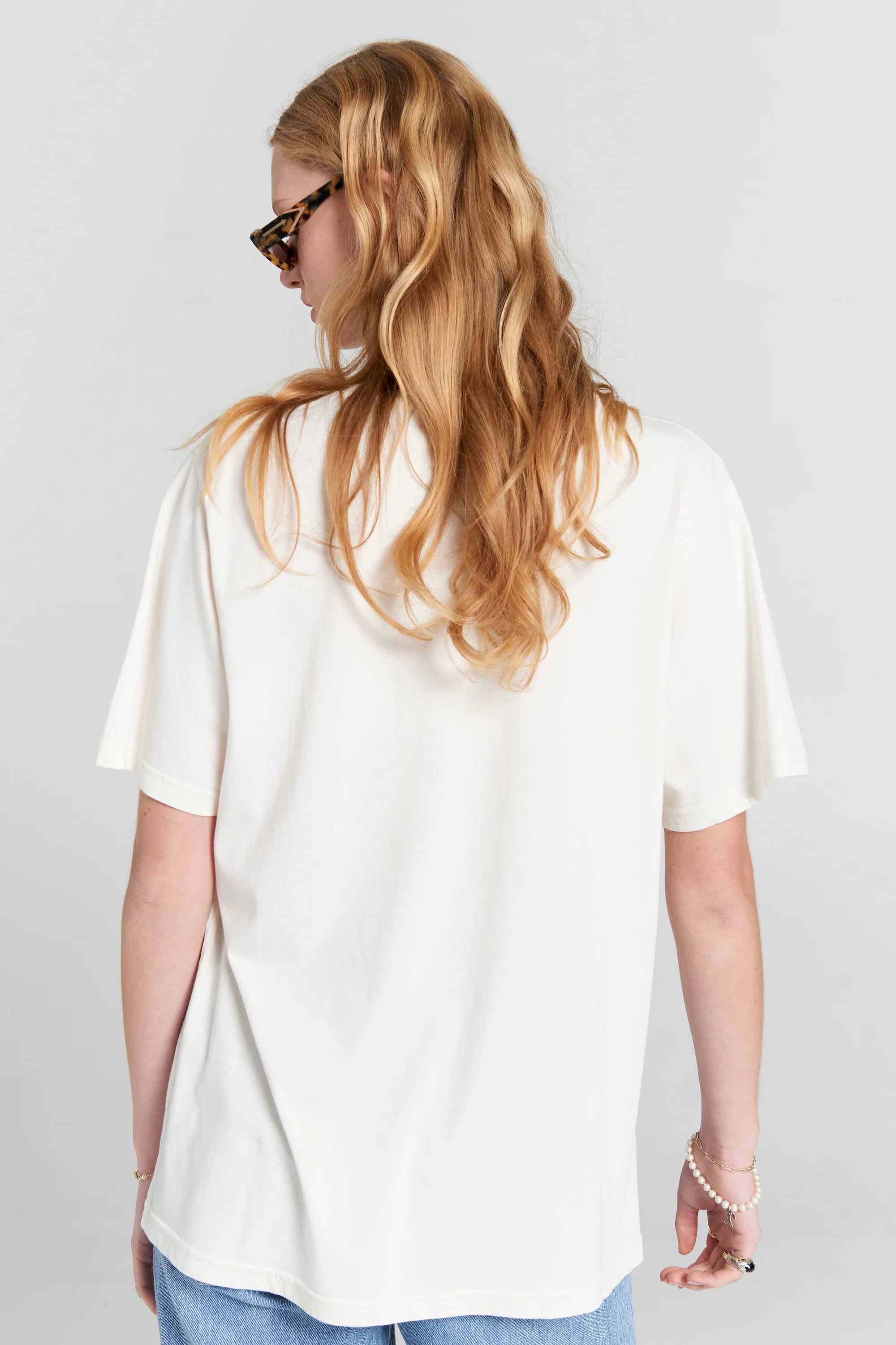 Karen Walker Embroidered Runaway Girl Classic Organic Cotton T-Shirt Ecru