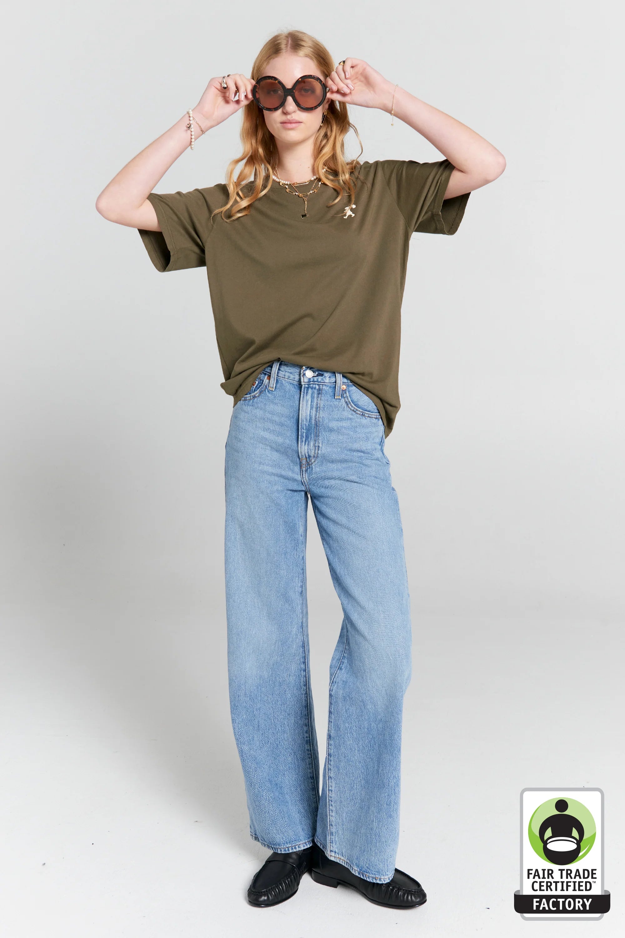 Karen Walker Embroidered Runaway Girl Classic Organic Cotton T-Shirt Hunter Green