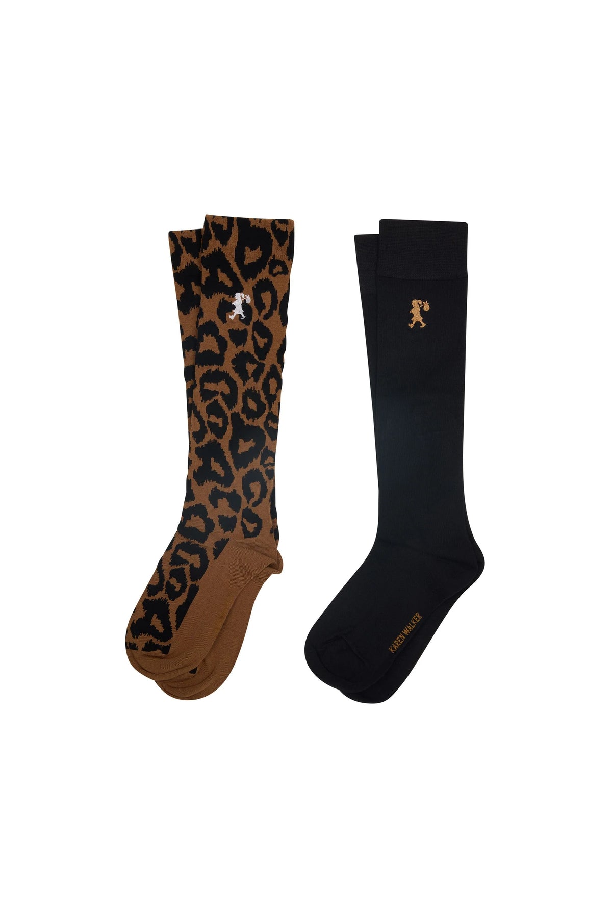 Karen Walker Knee High Leopard Socks 2 Pack Tan / Black