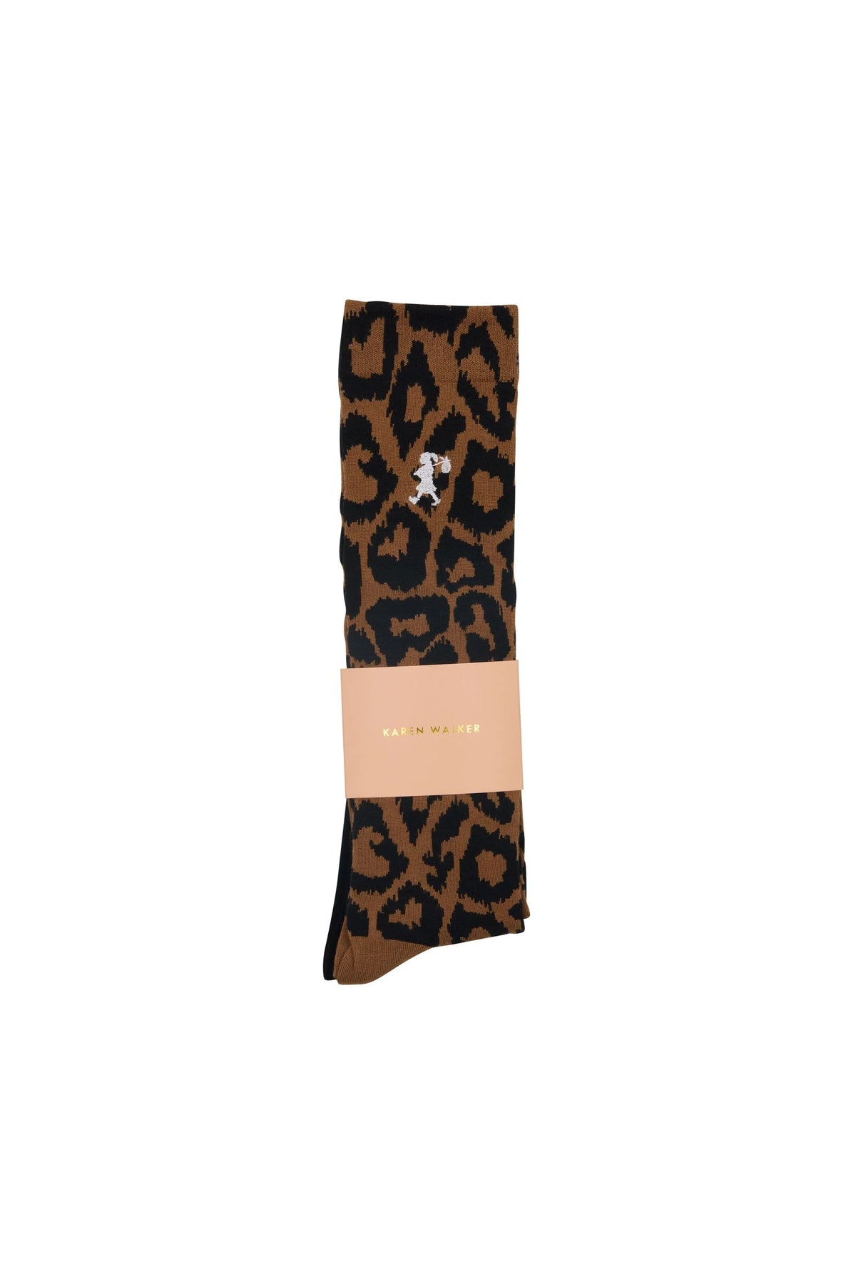 Karen Walker Knee High Leopard Socks 2 Pack Tan / Black