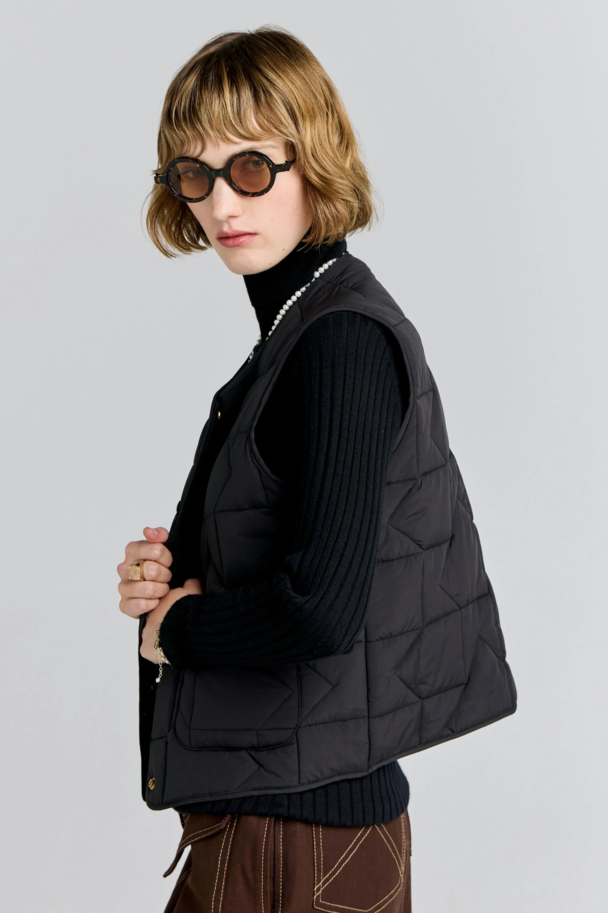 Karen Walker Quilted Drift Vest Black