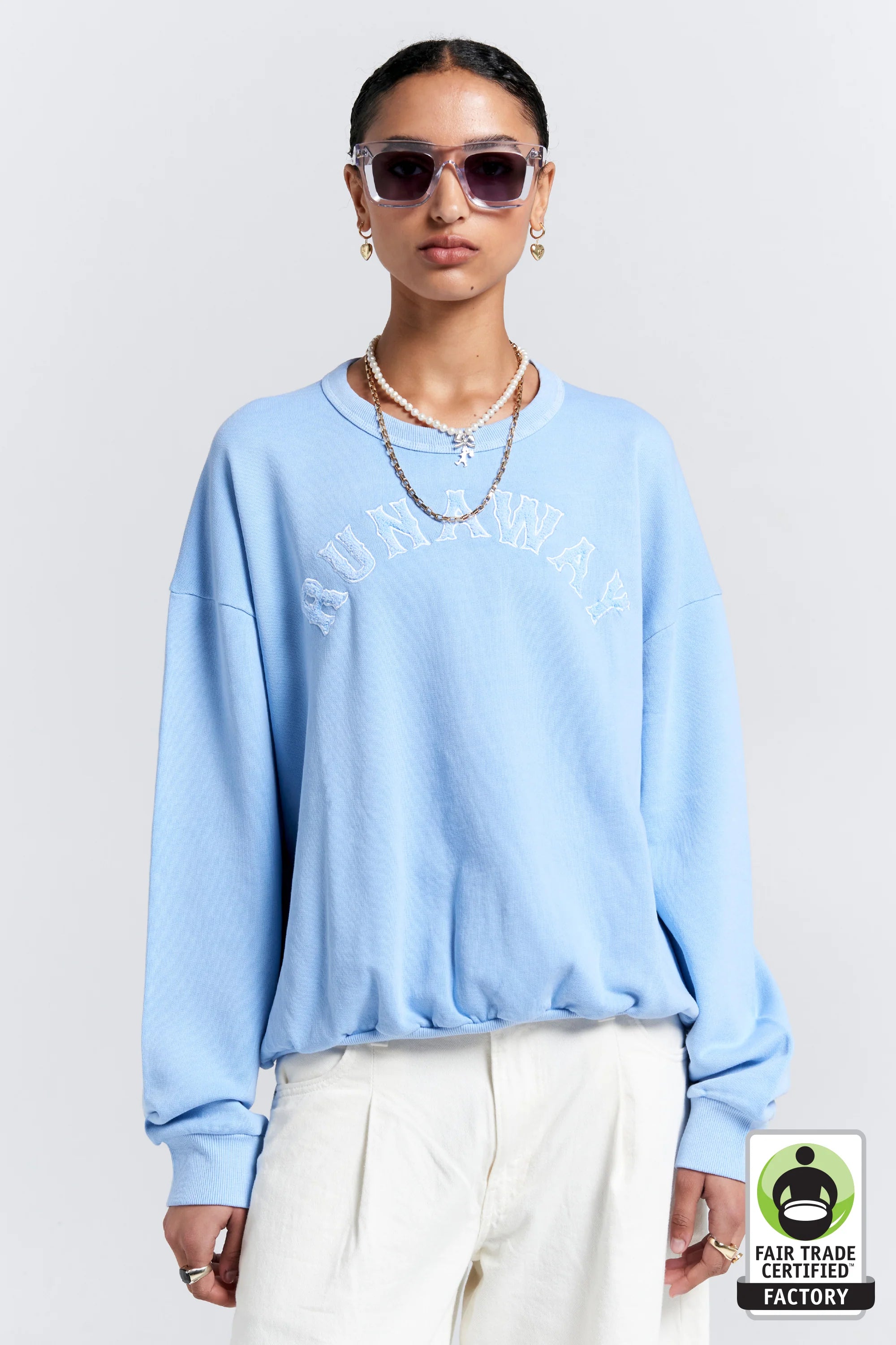 Karen Walker Runaway College Organic Cotton Crewneck Sweatshirt Blue