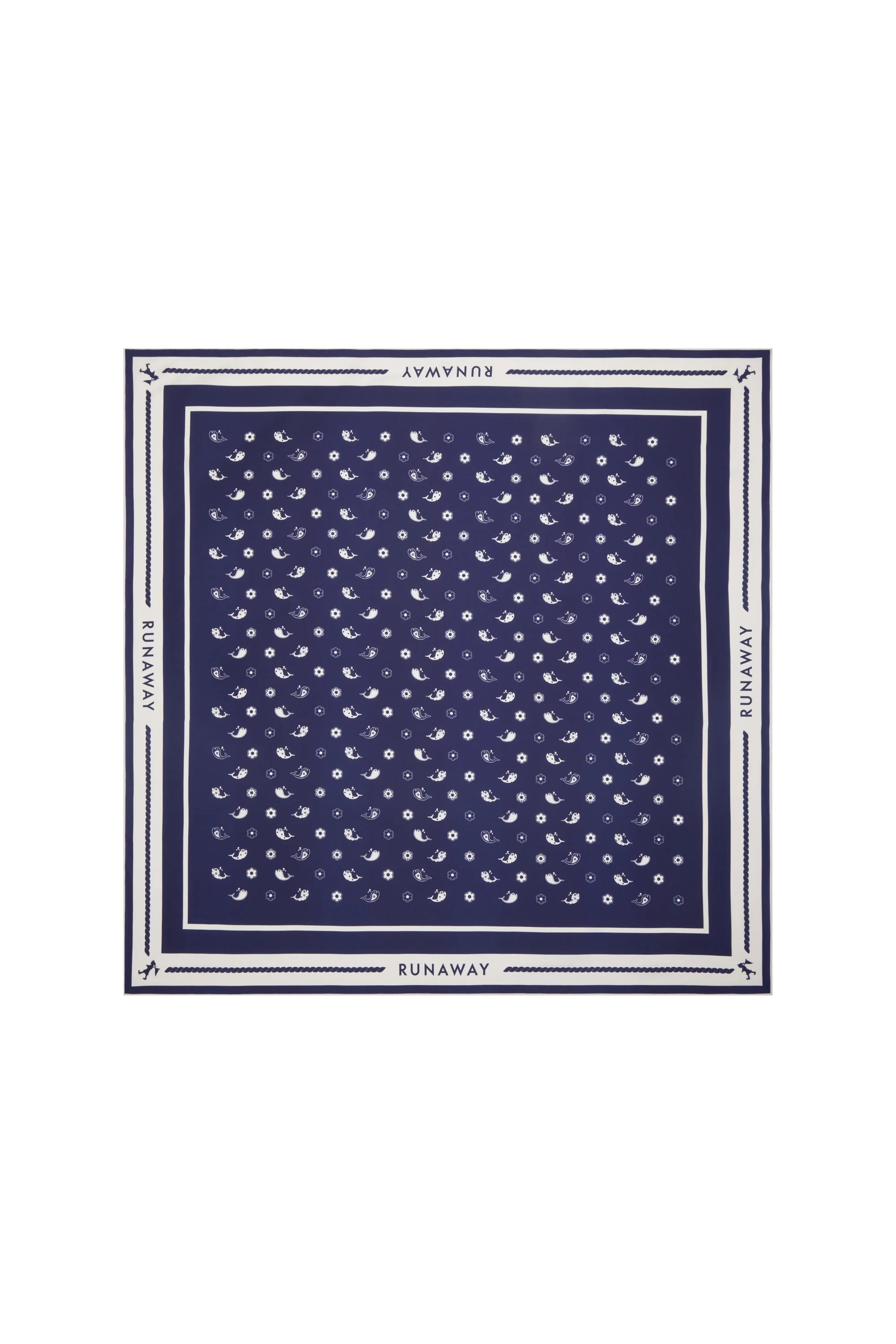 Karen Walker Whale Floral Classic Silk Scarf Navy