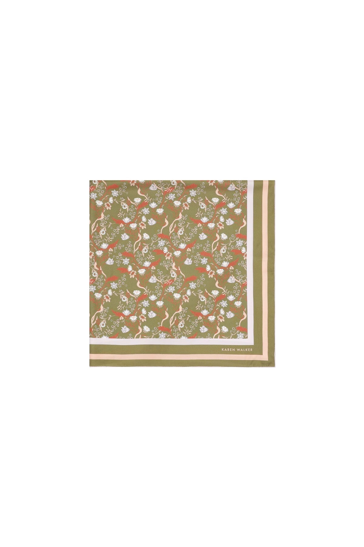 Karen Walker Whimsy Floral Classic Scarf Olive Multi