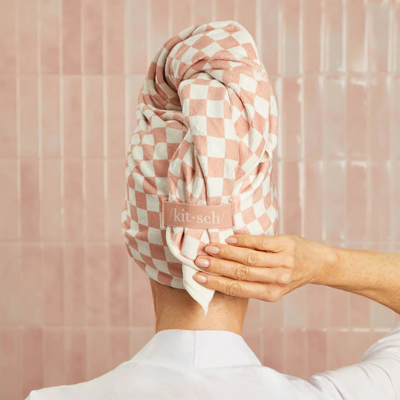 Kitsch Terracotta Checker XL Hair Towel Wrap