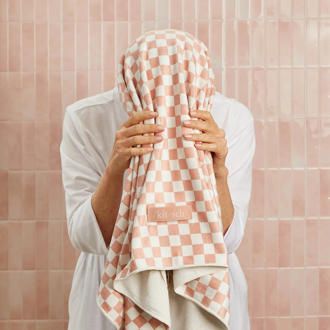Kitsch Terracotta Checker XL Hair Towel Wrap