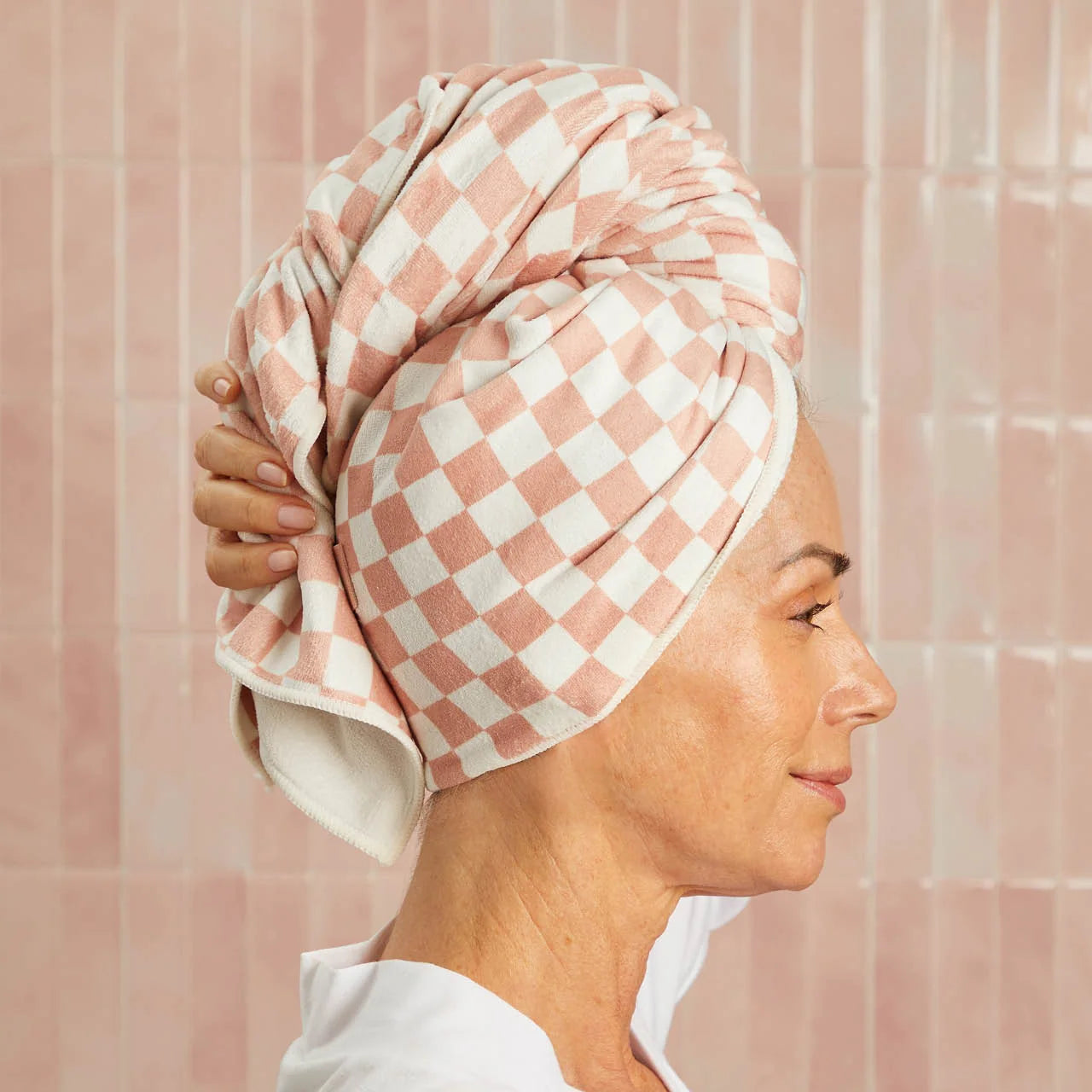 Kitsch Terracotta Checker XL Hair Towel Wrap
