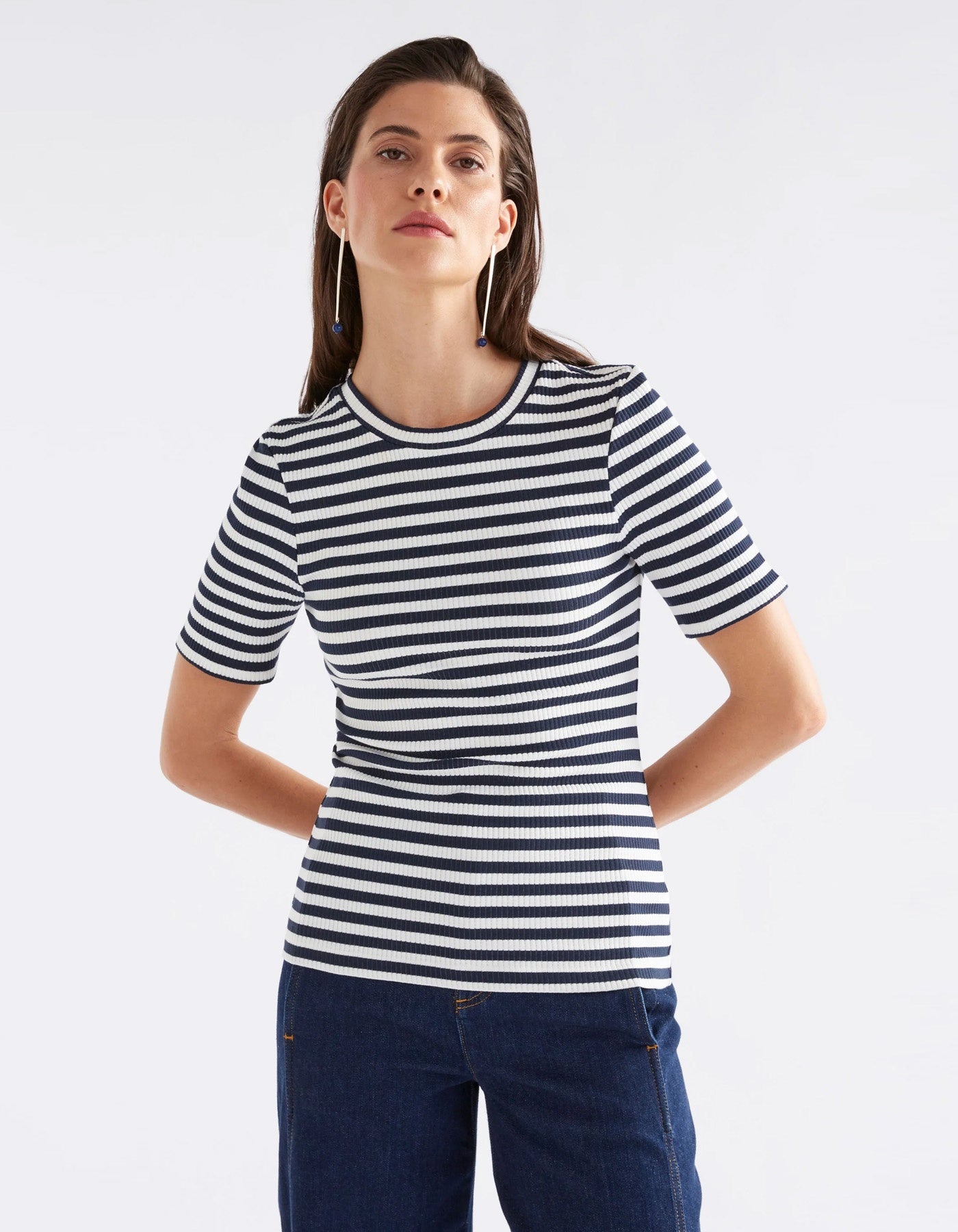 Elk Kullan Ribbed T Shirt White/Ink Stripe