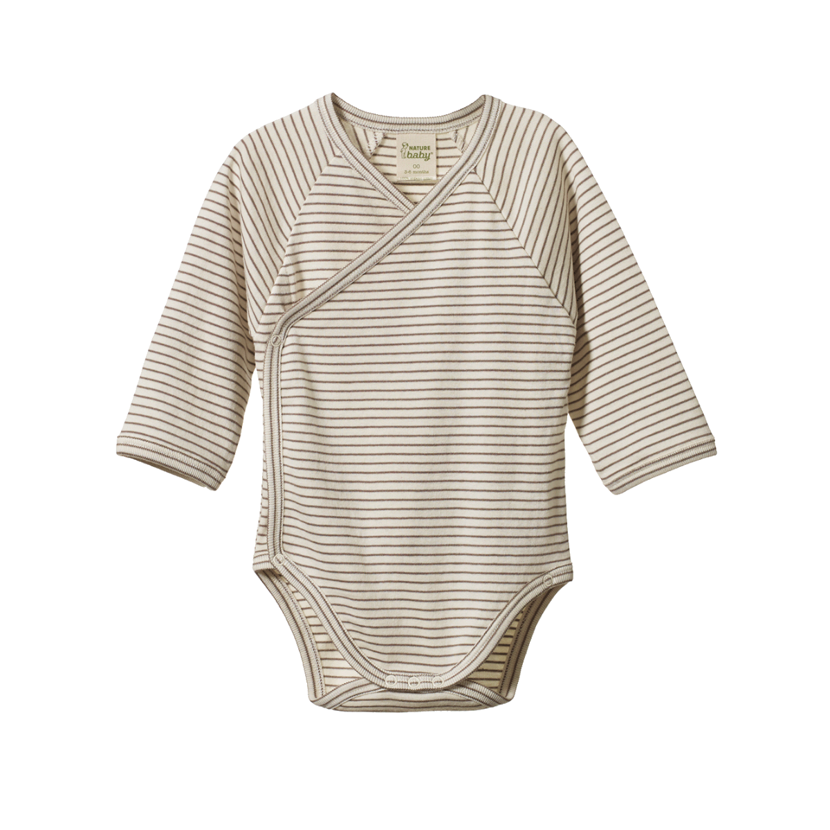 Nature Baby L/S Kimono Bodysuit Mushroom Pinstripe