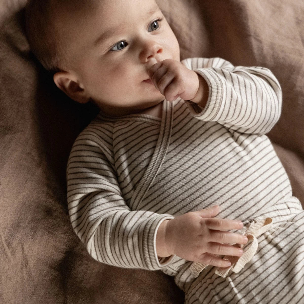Nature Baby L/S Kimono Bodysuit Mushroom Pinstripe