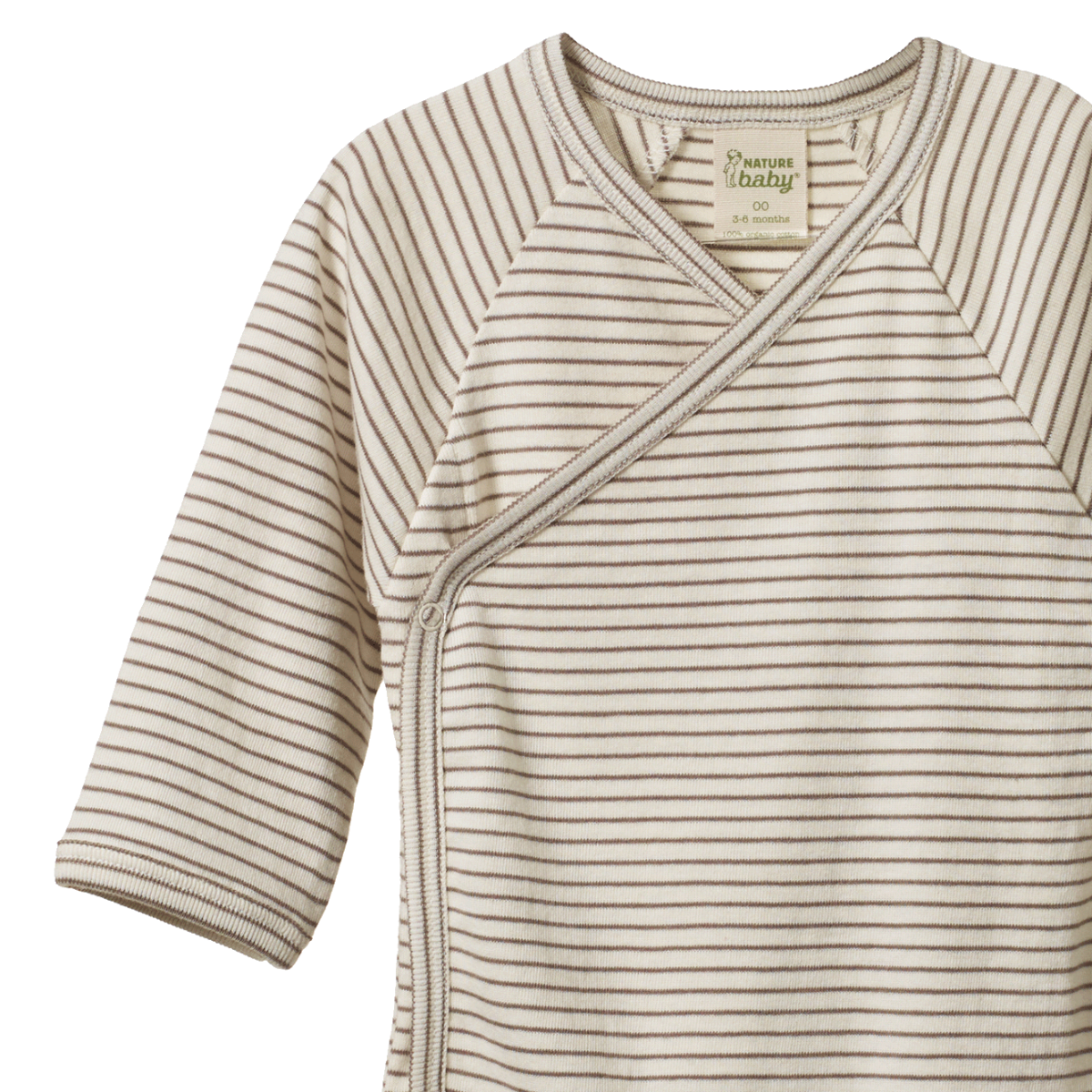 Nature Baby L/S Kimono Bodysuit Mushroom Pinstripe