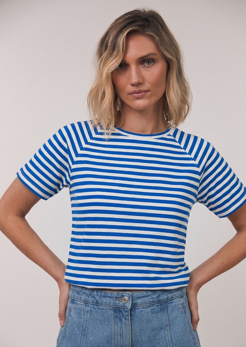 Lollys Laundry LizLL Tee SS Neon Blue Stripe