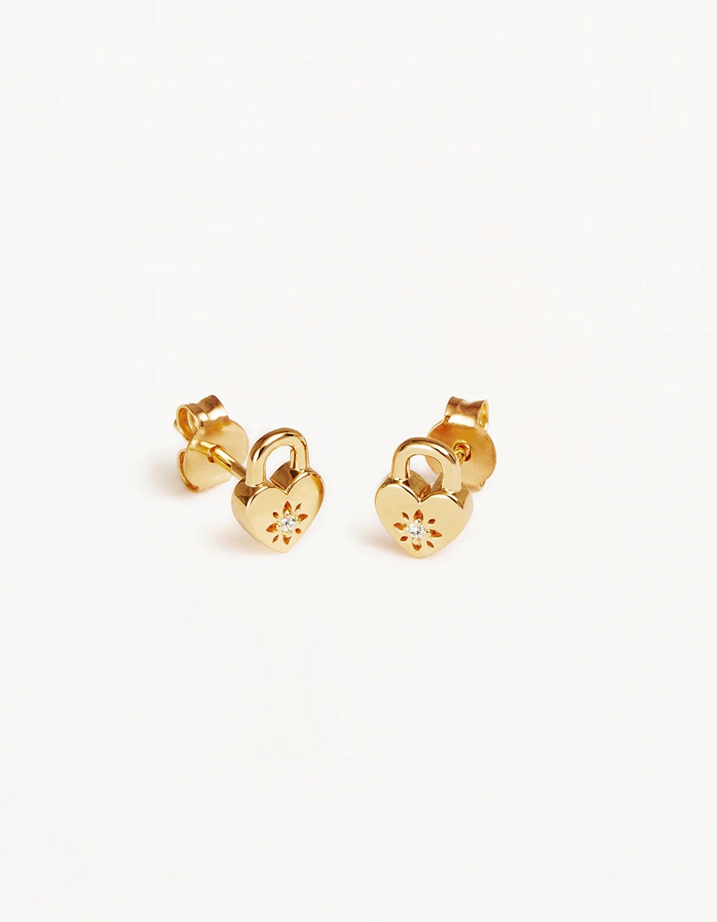 By Charlotte Crystal Lotus Heart Padlock Stud Earrings - Gold