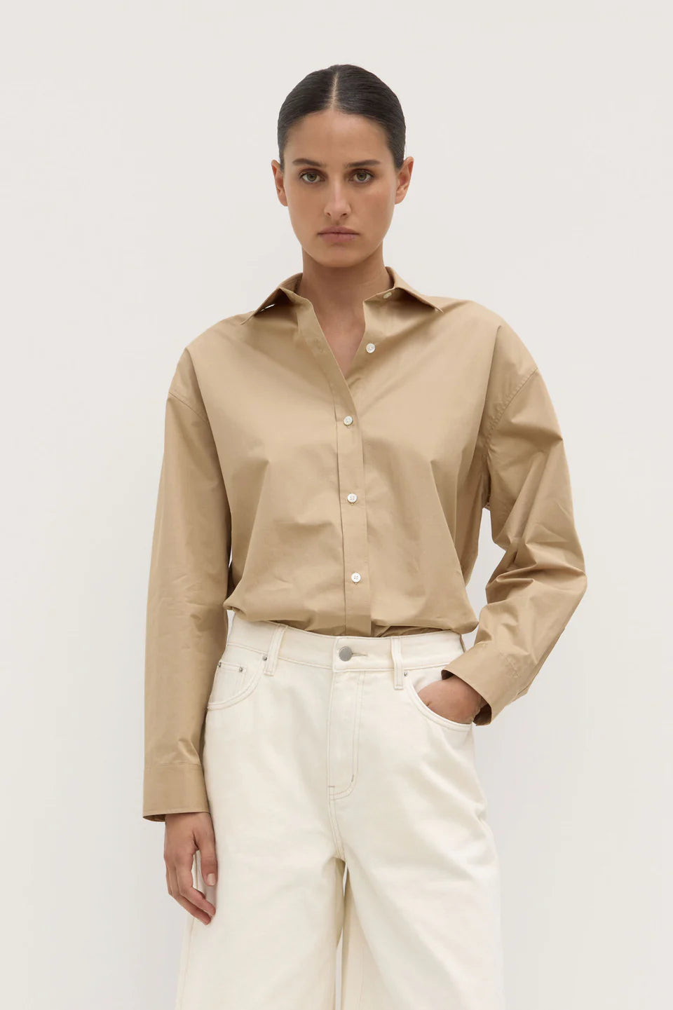 Assembly Label Marigold Poplin Long Sleeve Shirt - Tan