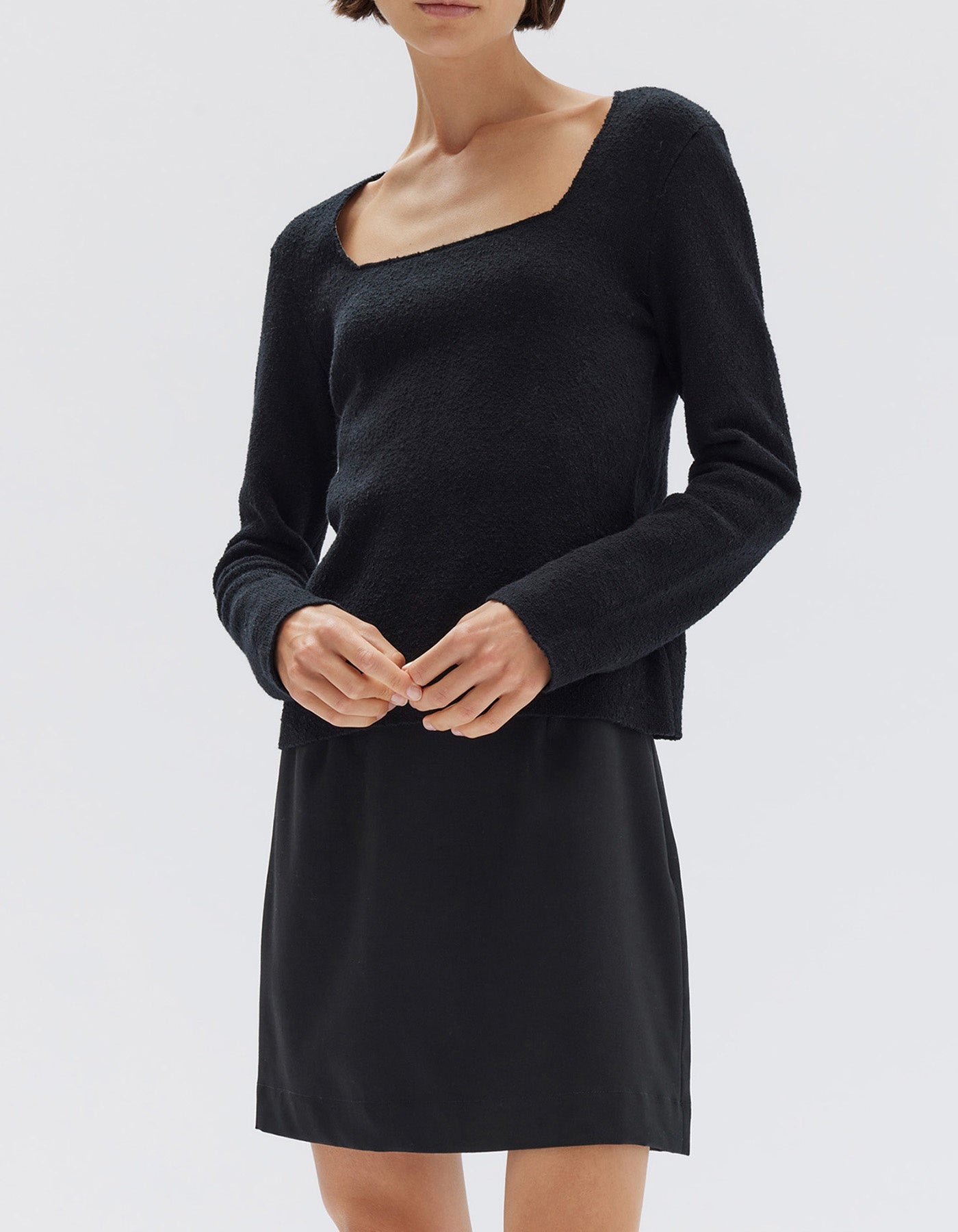 Assembly Label Meredith Square Neck Long Sleeve Top Black