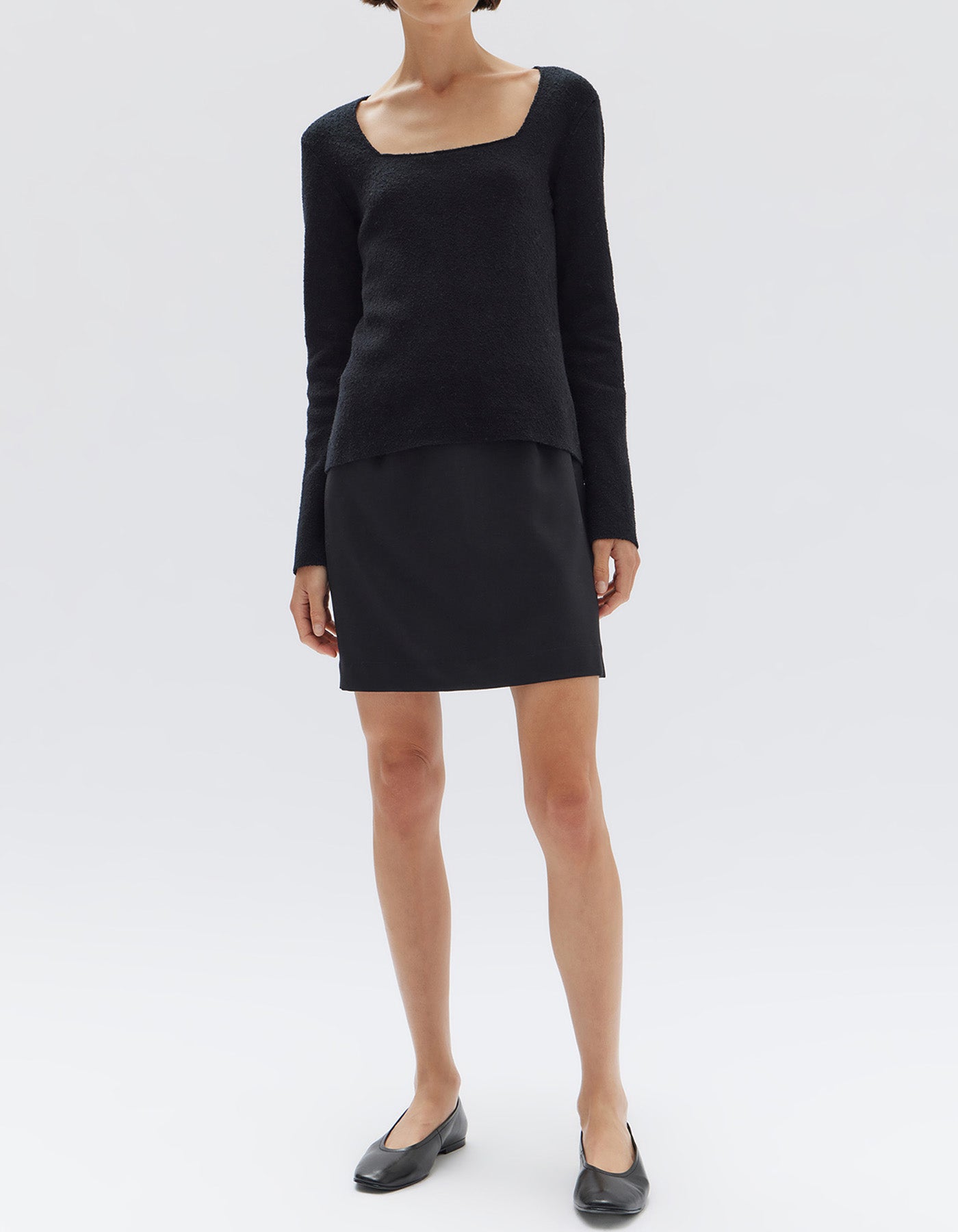 Assembly Label Meredith Square Neck Long Sleeve Top Black