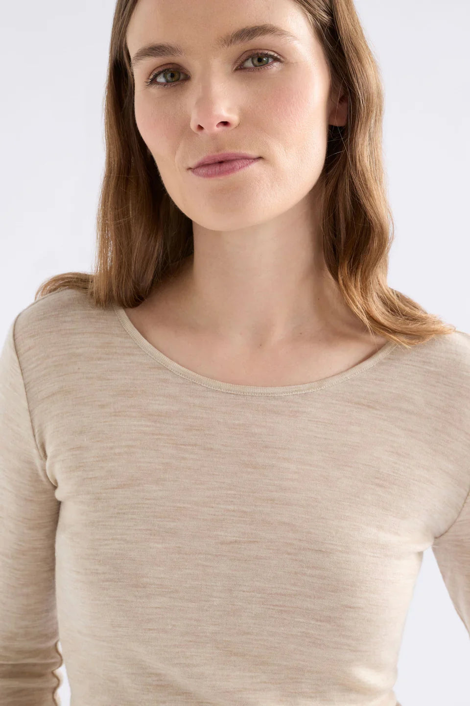 Elk Merino Wool Long Sleeve Top Flax