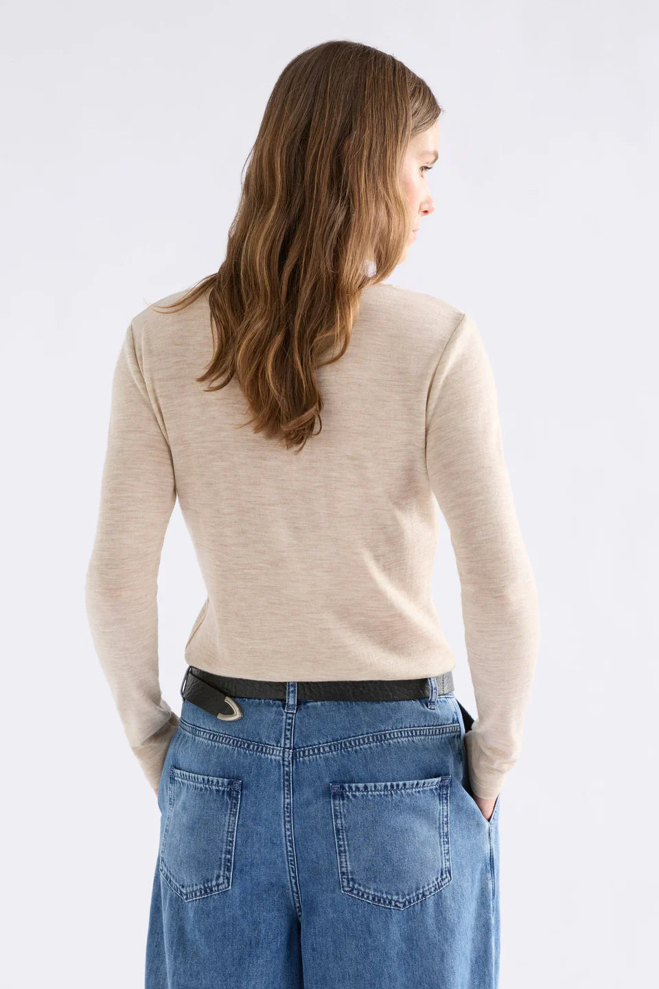 Elk Merino Wool Long Sleeve Top Flax