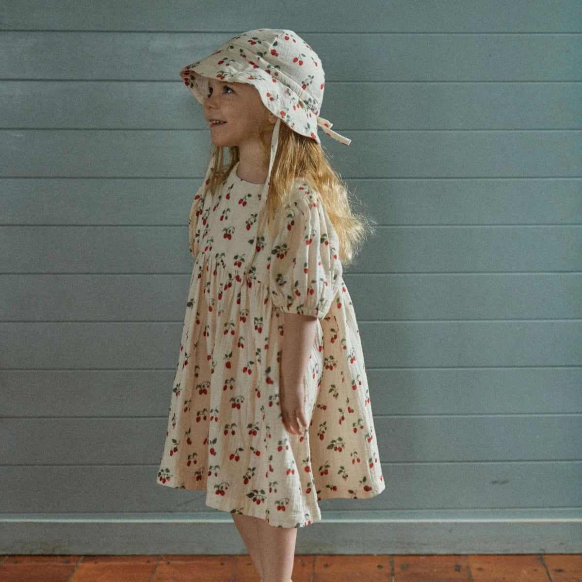 Nature Baby Albertine Dress Muslin Strawberry Blush Print