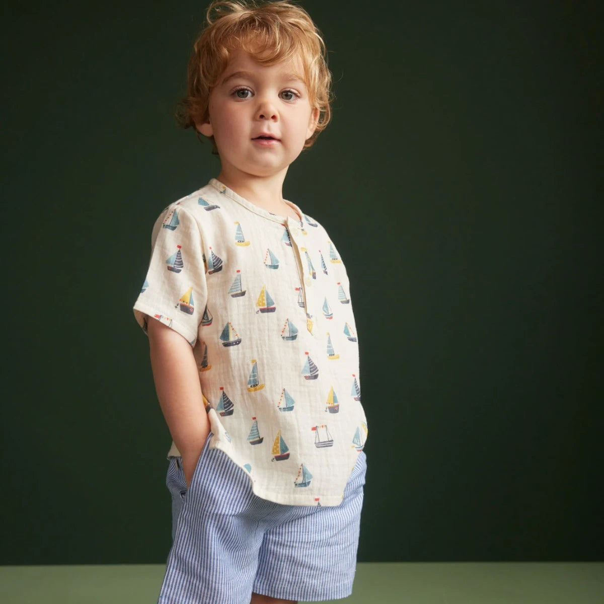 Nature Baby James Shorts Linen Blue Stripe
