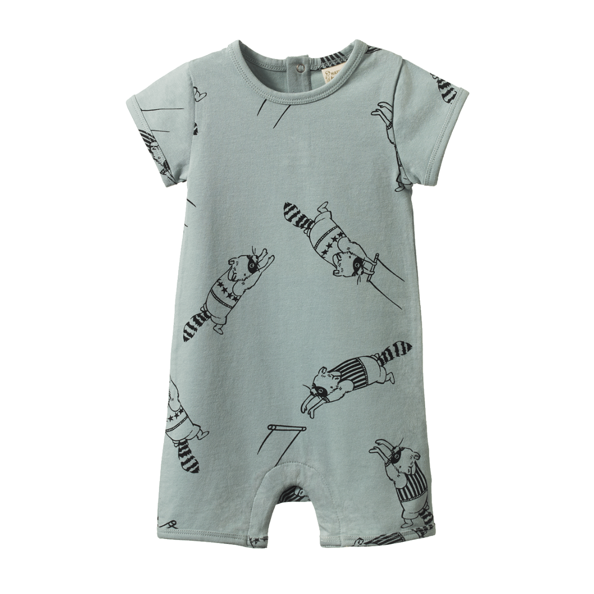 Nature Baby S/S Quincy Romper Raccoon Rhapsody Print
