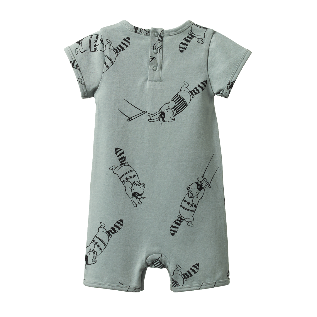 Nature Baby S/S Quincy Romper Raccoon Rhapsody Print